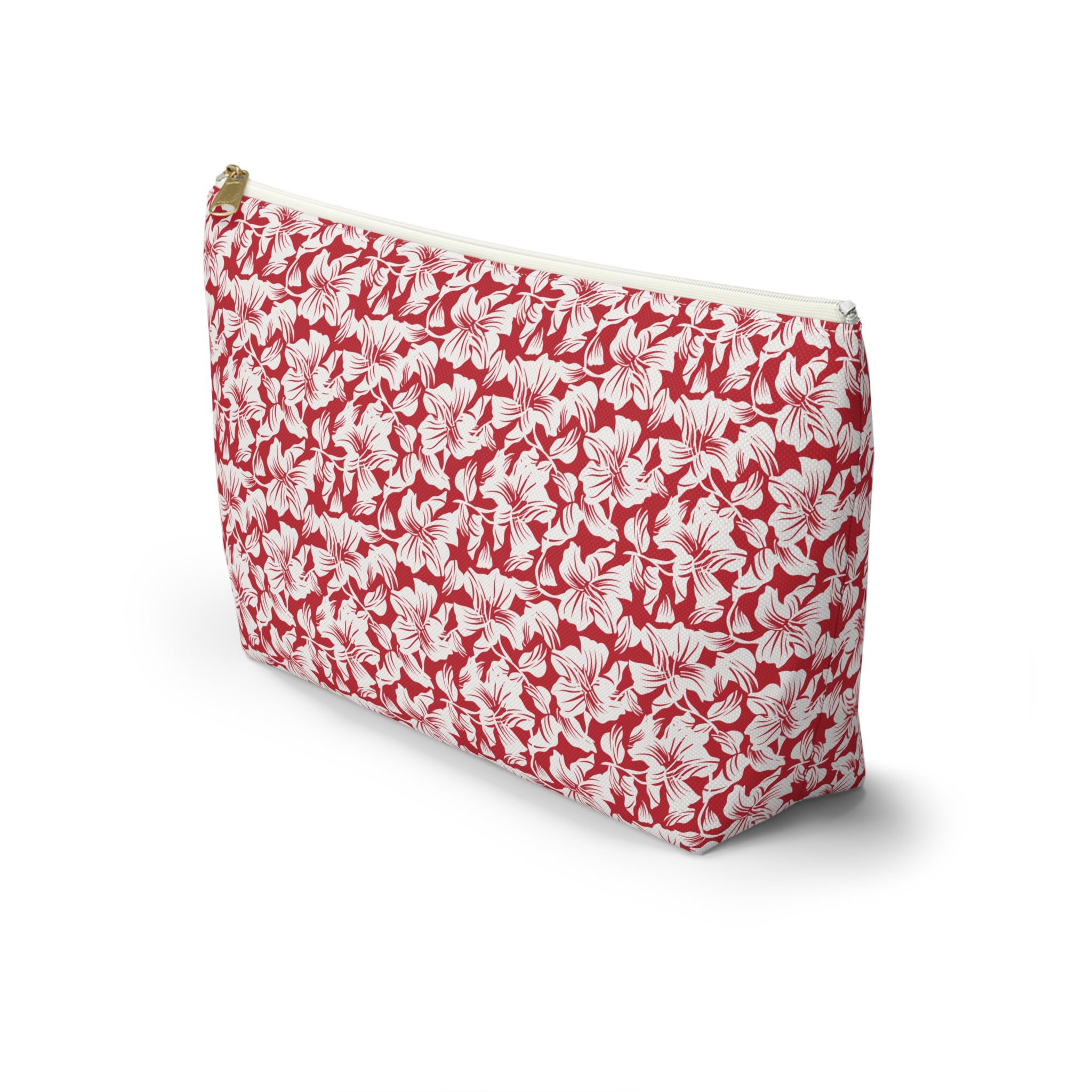 Red and White Hibiscus Floral Cosmetic Bag