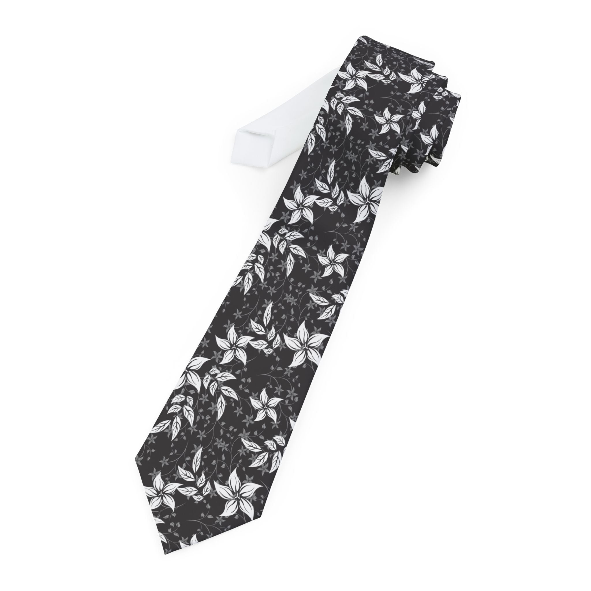 Black Landscape Floral Mens Necktie