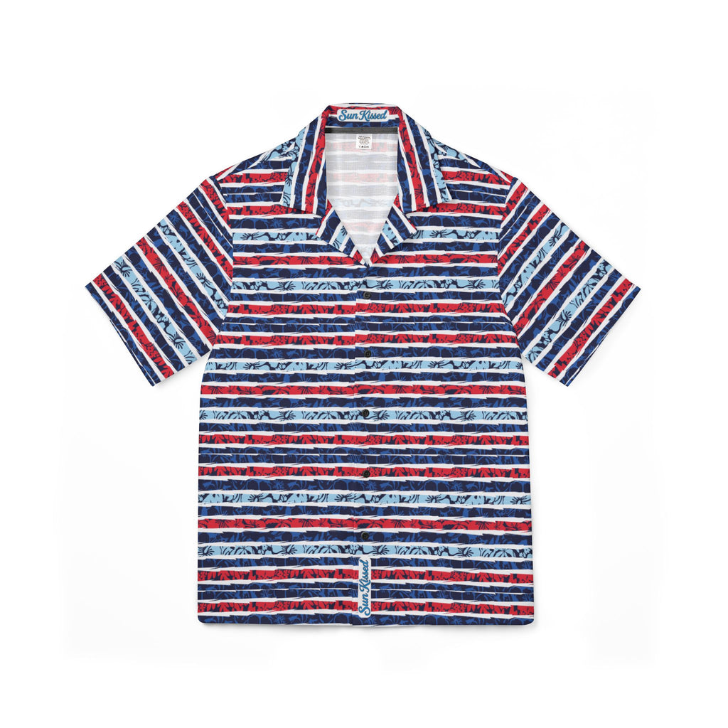 Patriotic Striped Hibiscus Celebrating Freedom Hawaiian Shirt