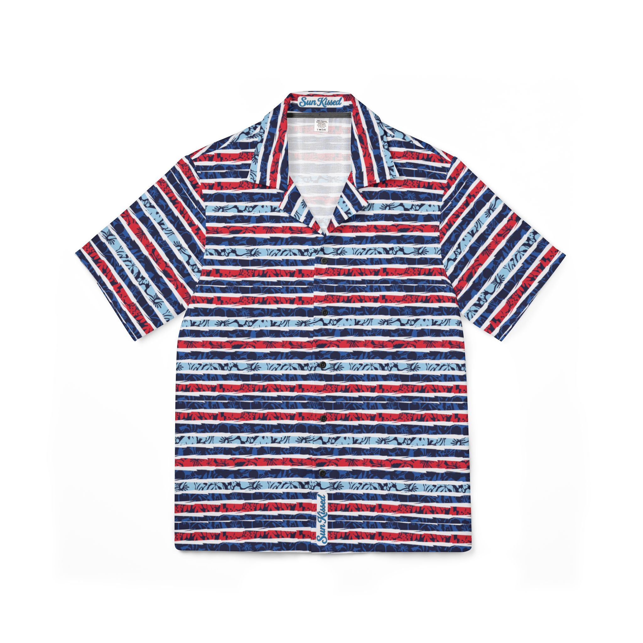 Patriotic Striped Hibiscus Celebrating Freedom Hawaiian Shirt