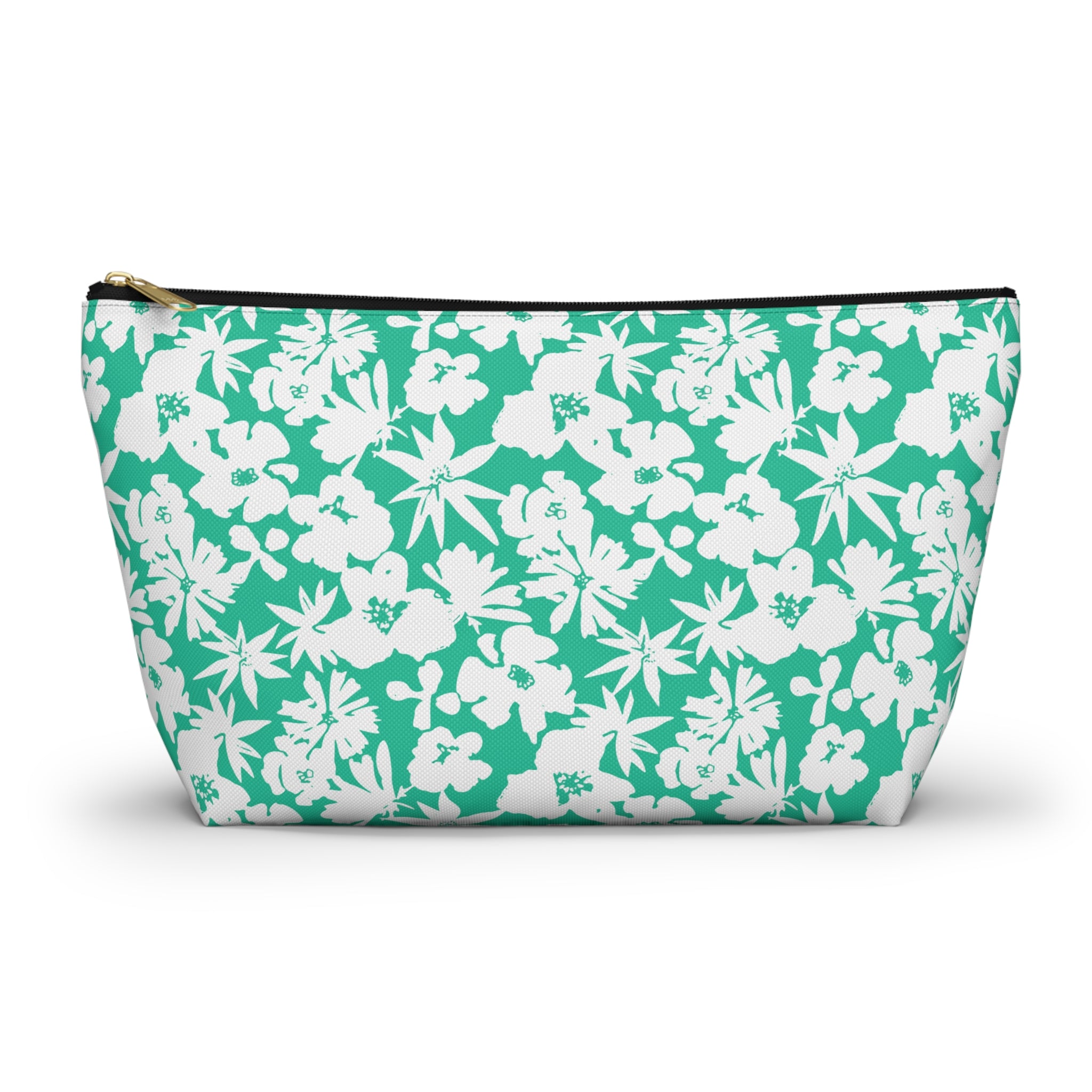 Seafoam Hibiscus Floral Cosmetic Bag