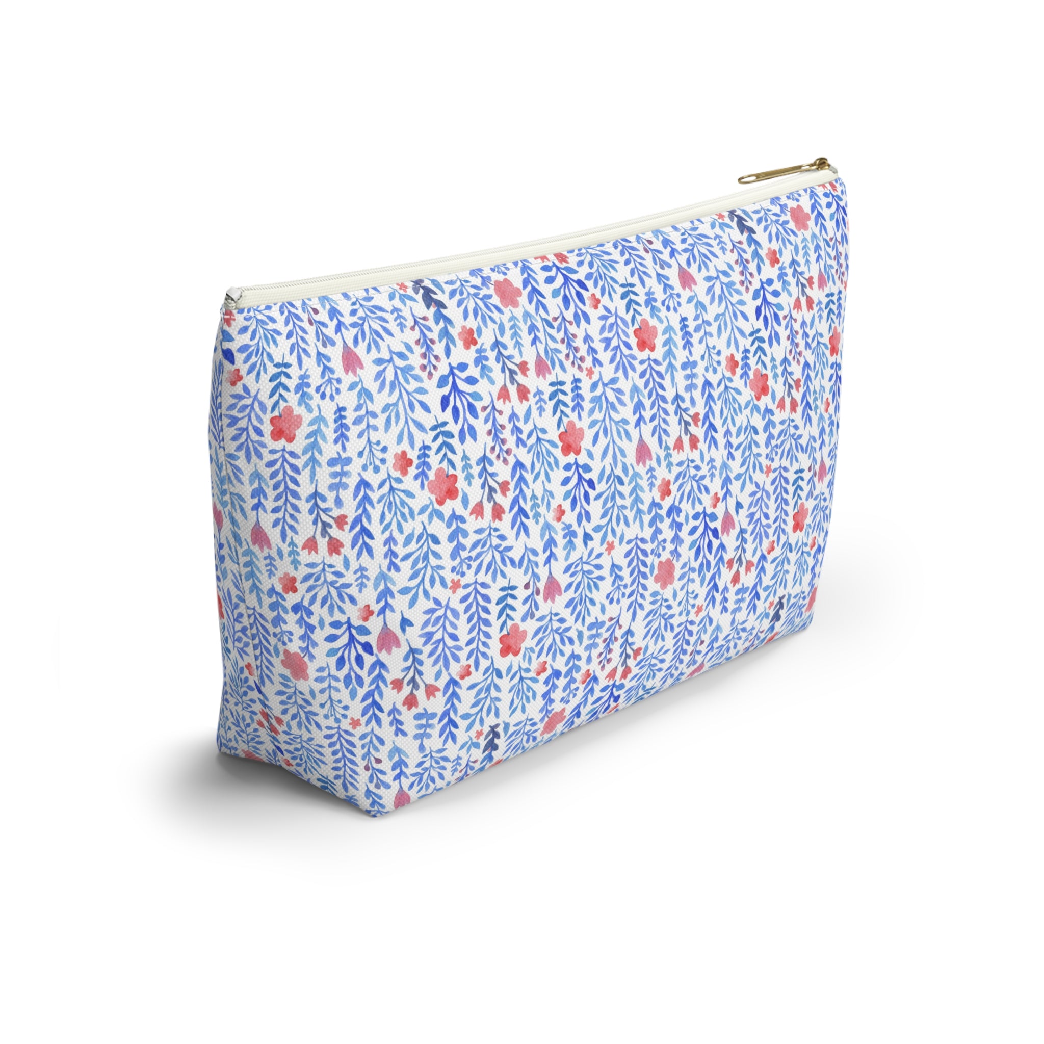 Blue Watercolor Floral Cosmetic Bag