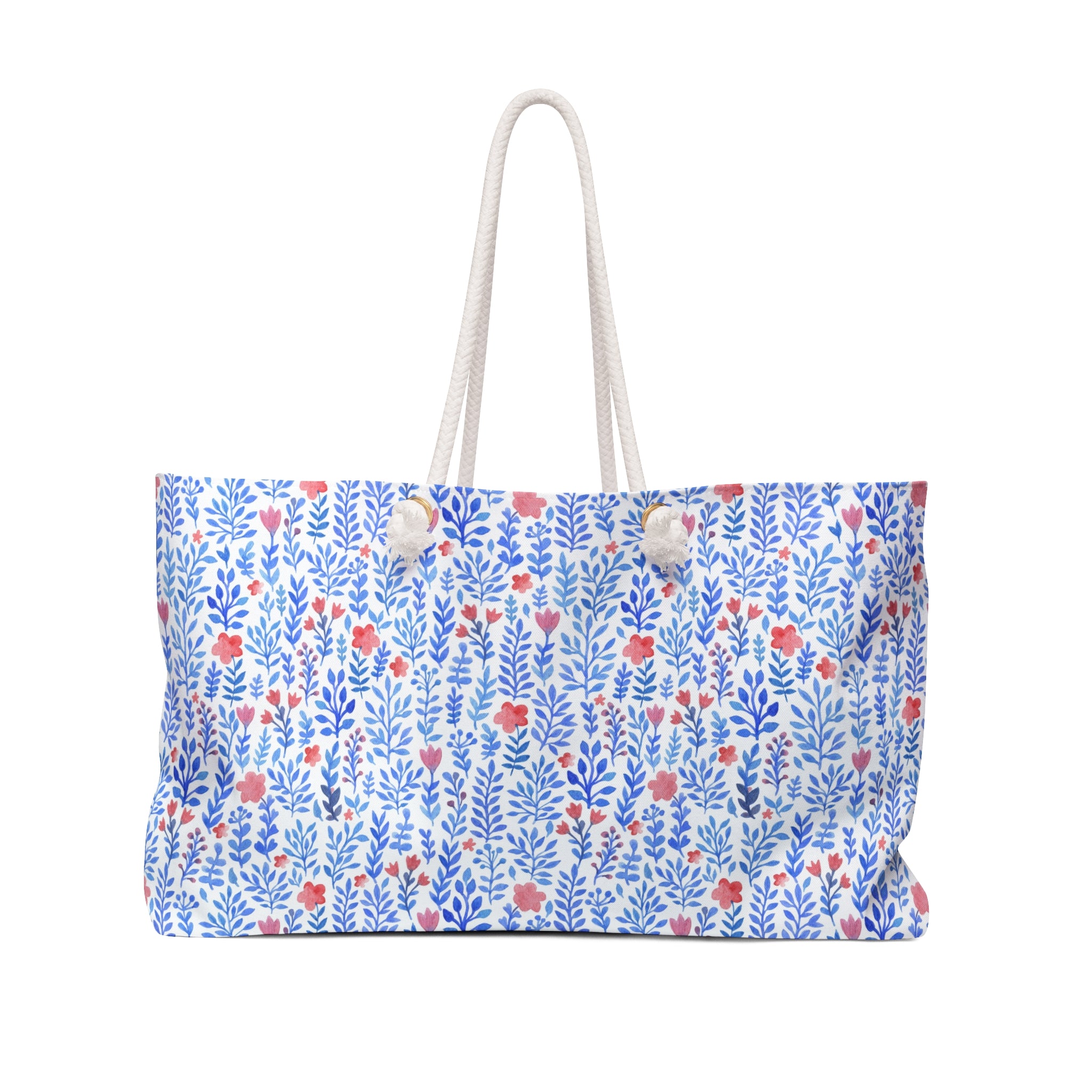 Blue Watercolor Floral Weekender Bag