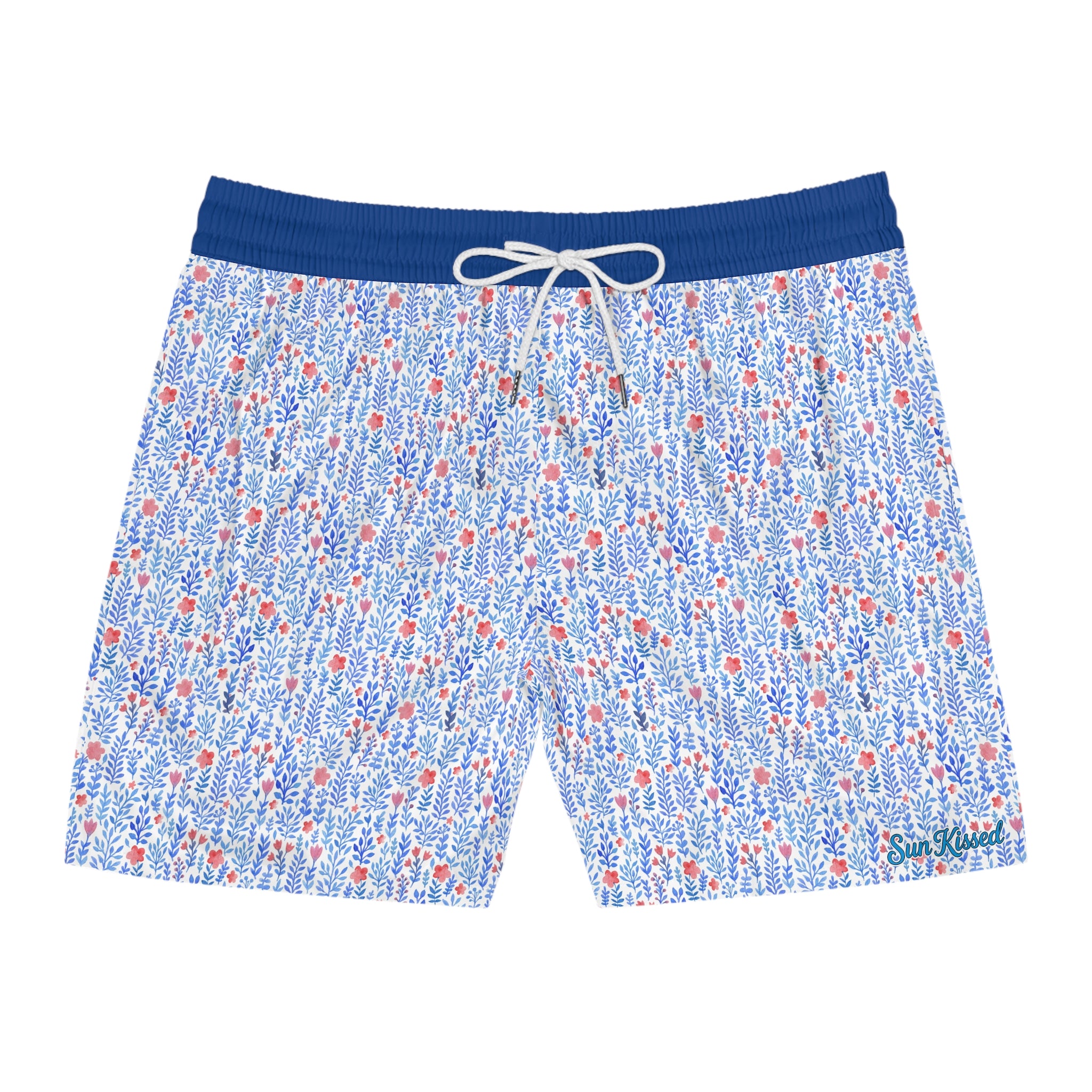 Blue Watercolor Floral Swim Trunks