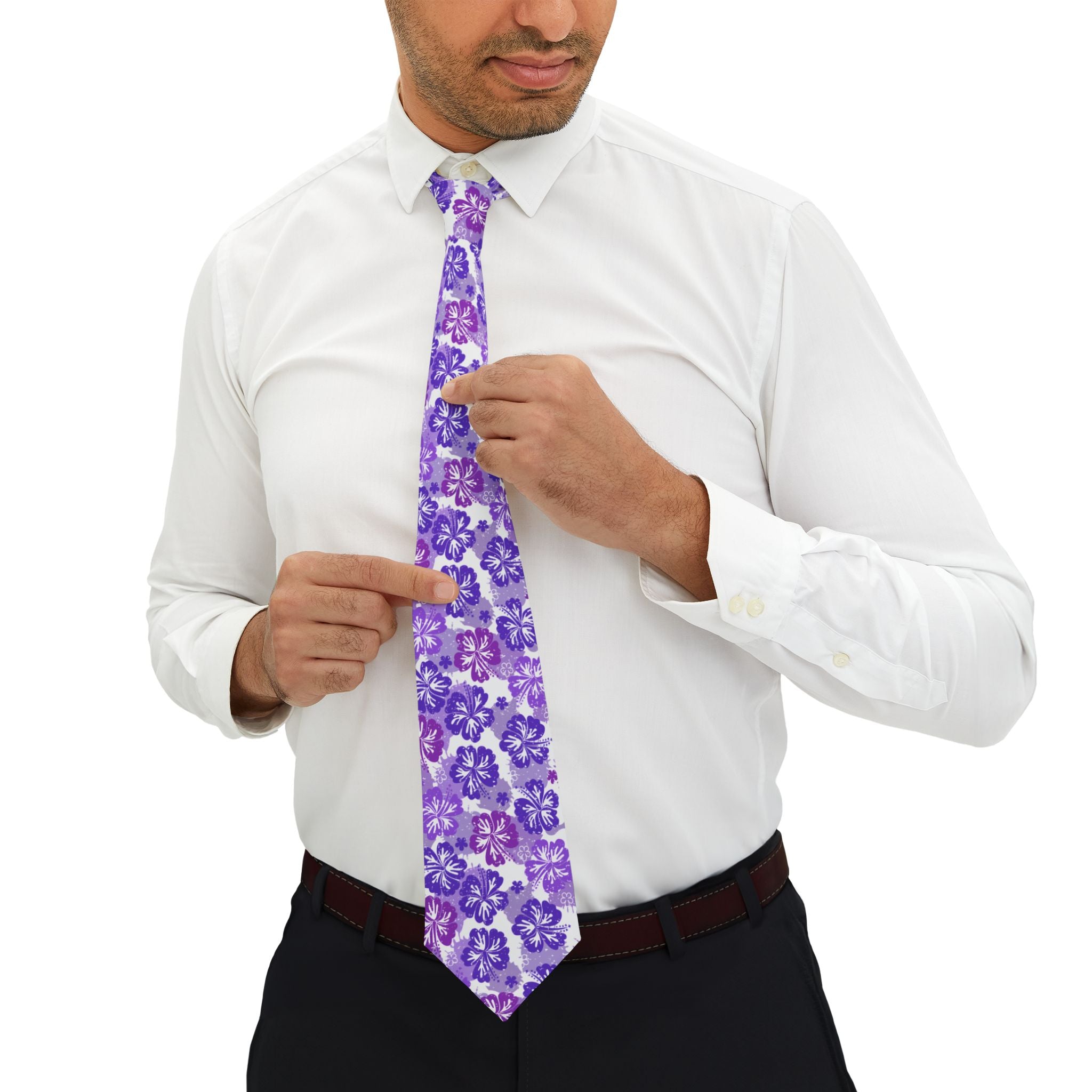 Shades of Purple Hibiscus Flower Mens Necktie