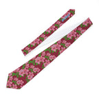 Pink Hibiscus on Red Mens Necktie