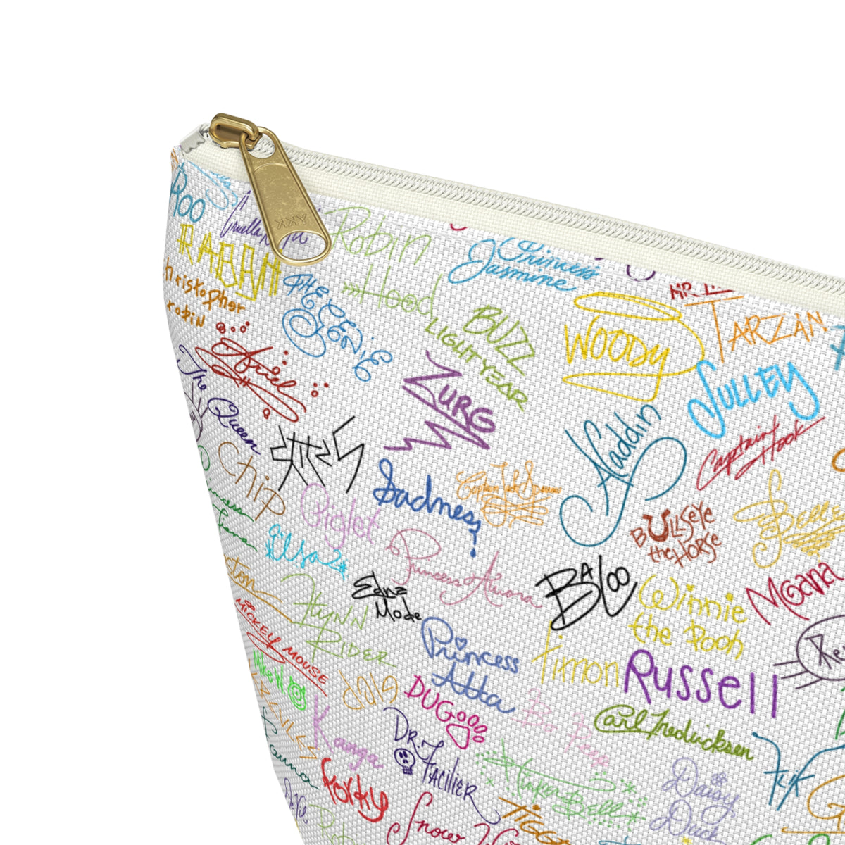 Character Autographs on White Cosmetic Bag