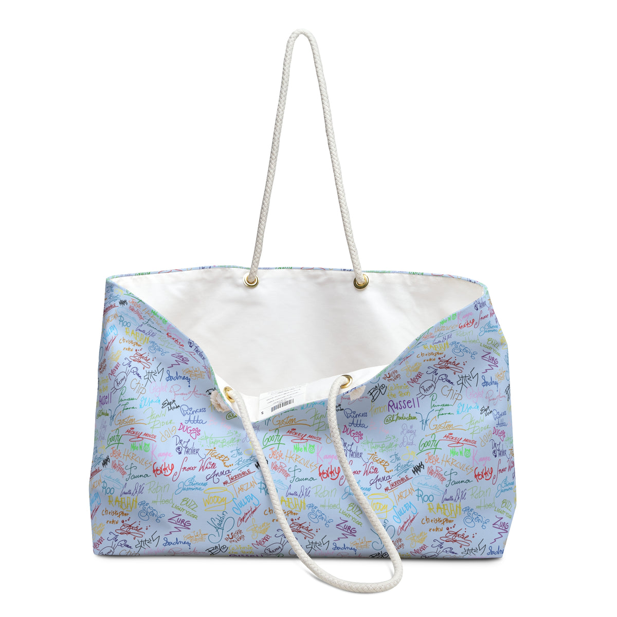 Character Autographs on Blue Weekender Bag