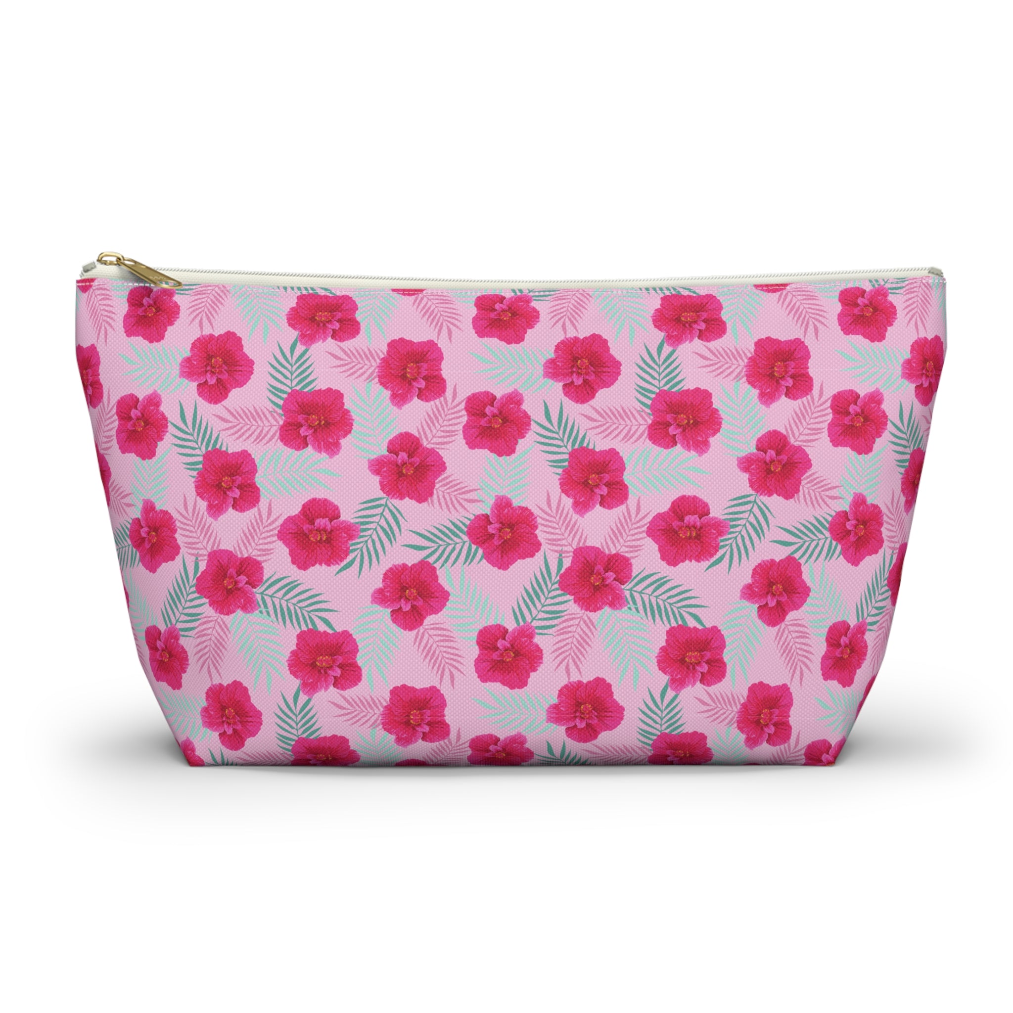 Fuschia Jamaica Flower Cosmetic Bag