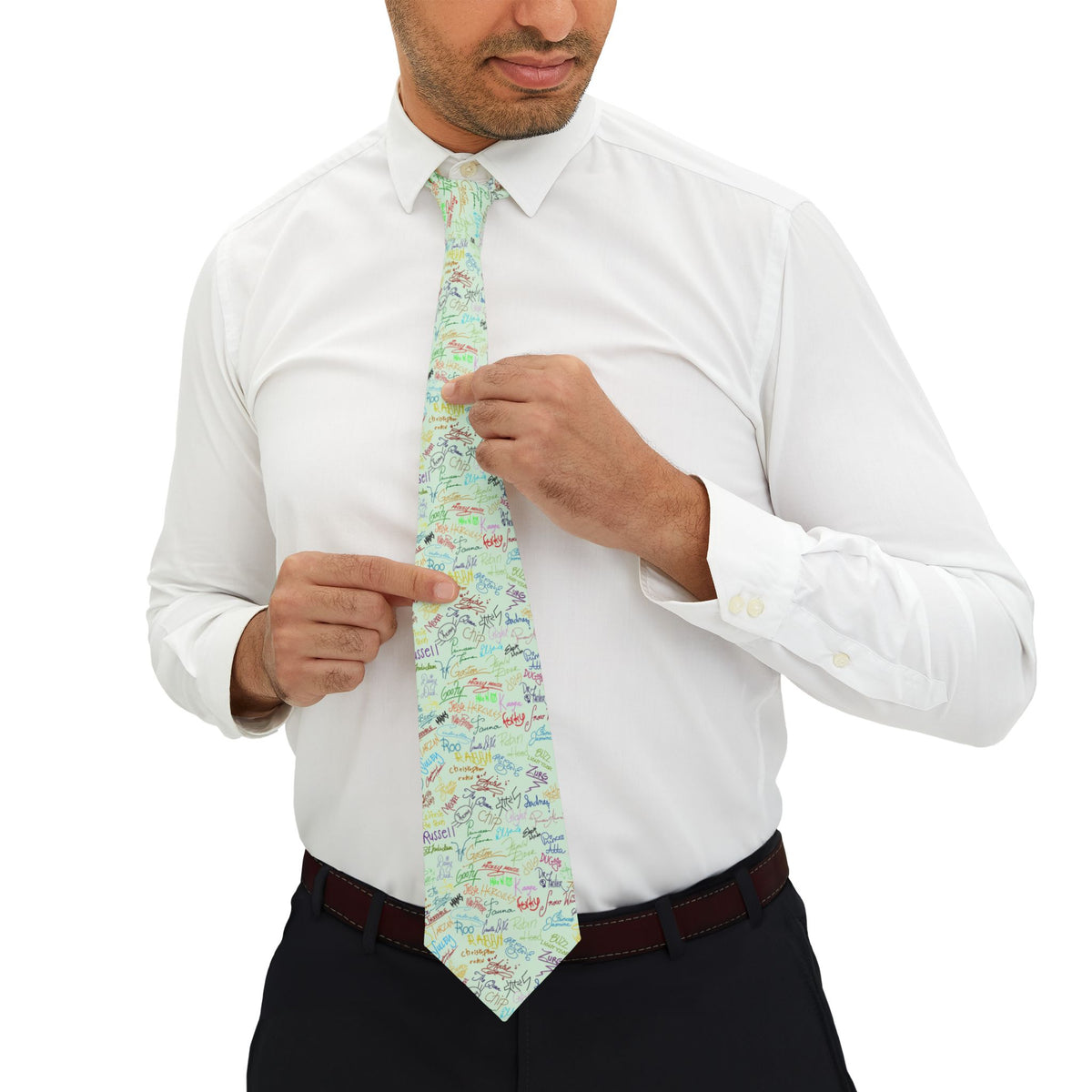 Character Autographs on Green Mens Necktie