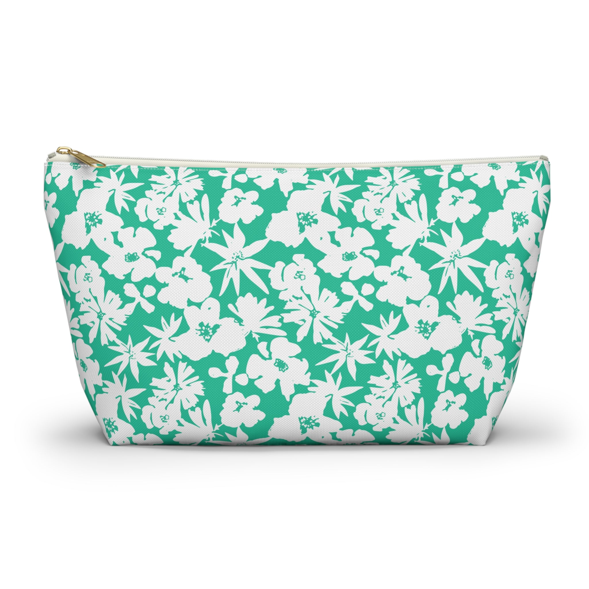 Seafoam Hibiscus Floral Cosmetic Bag
