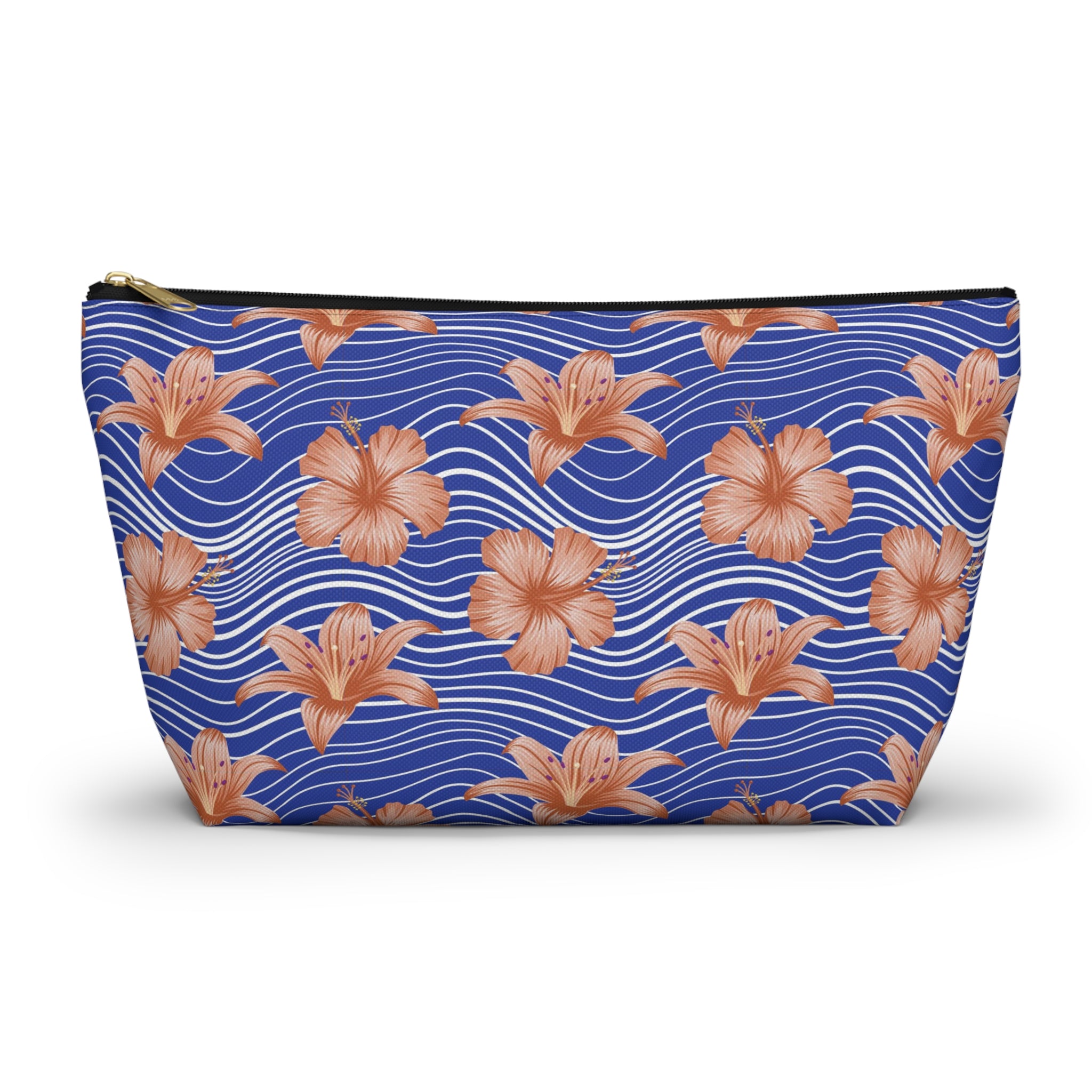 Orange Hibiscus Waves Cosmetic Bag