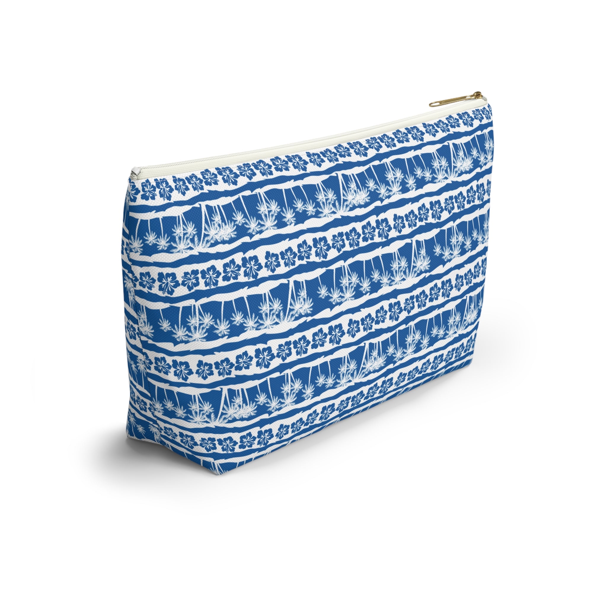 Blue Palm Stripes Cosmetic Bag