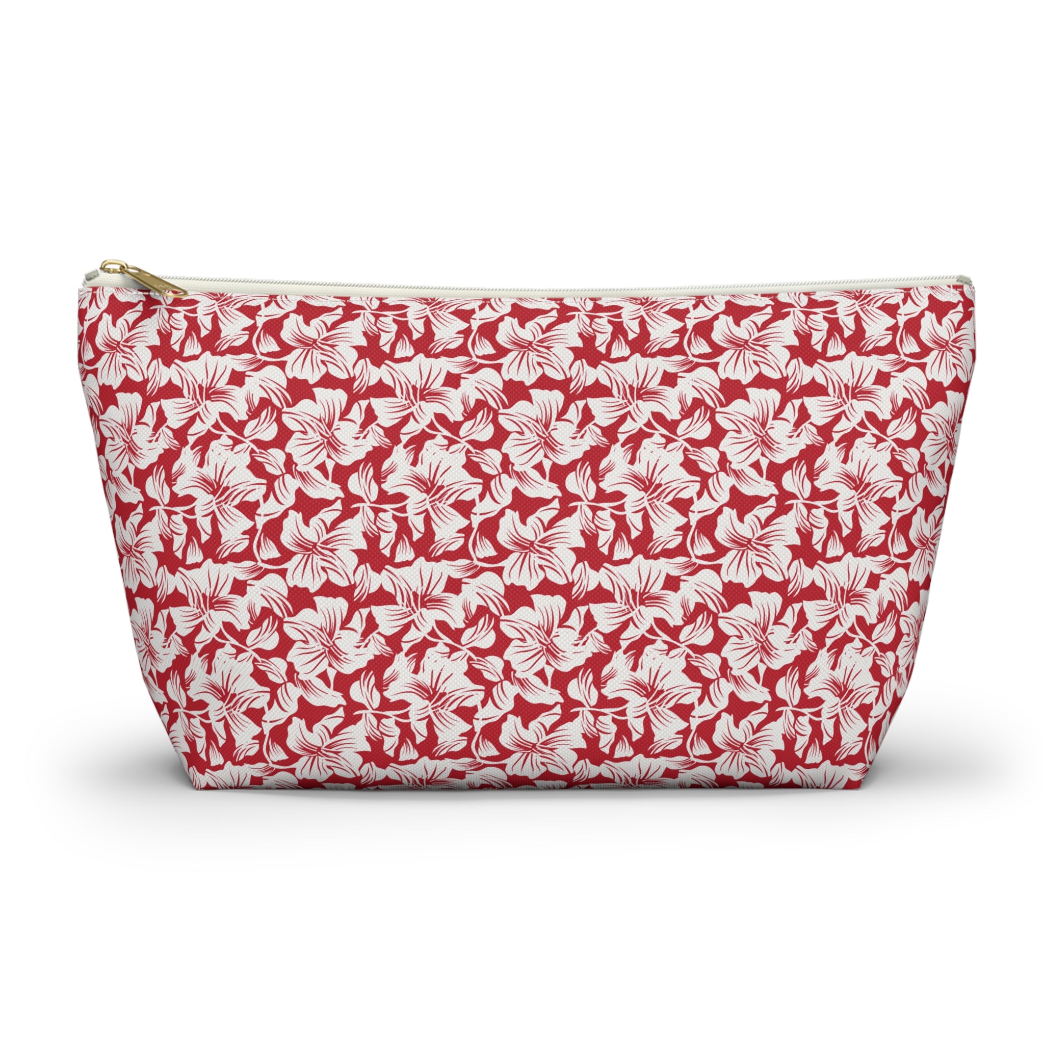 Red and White Hibiscus Floral Cosmetic Bag