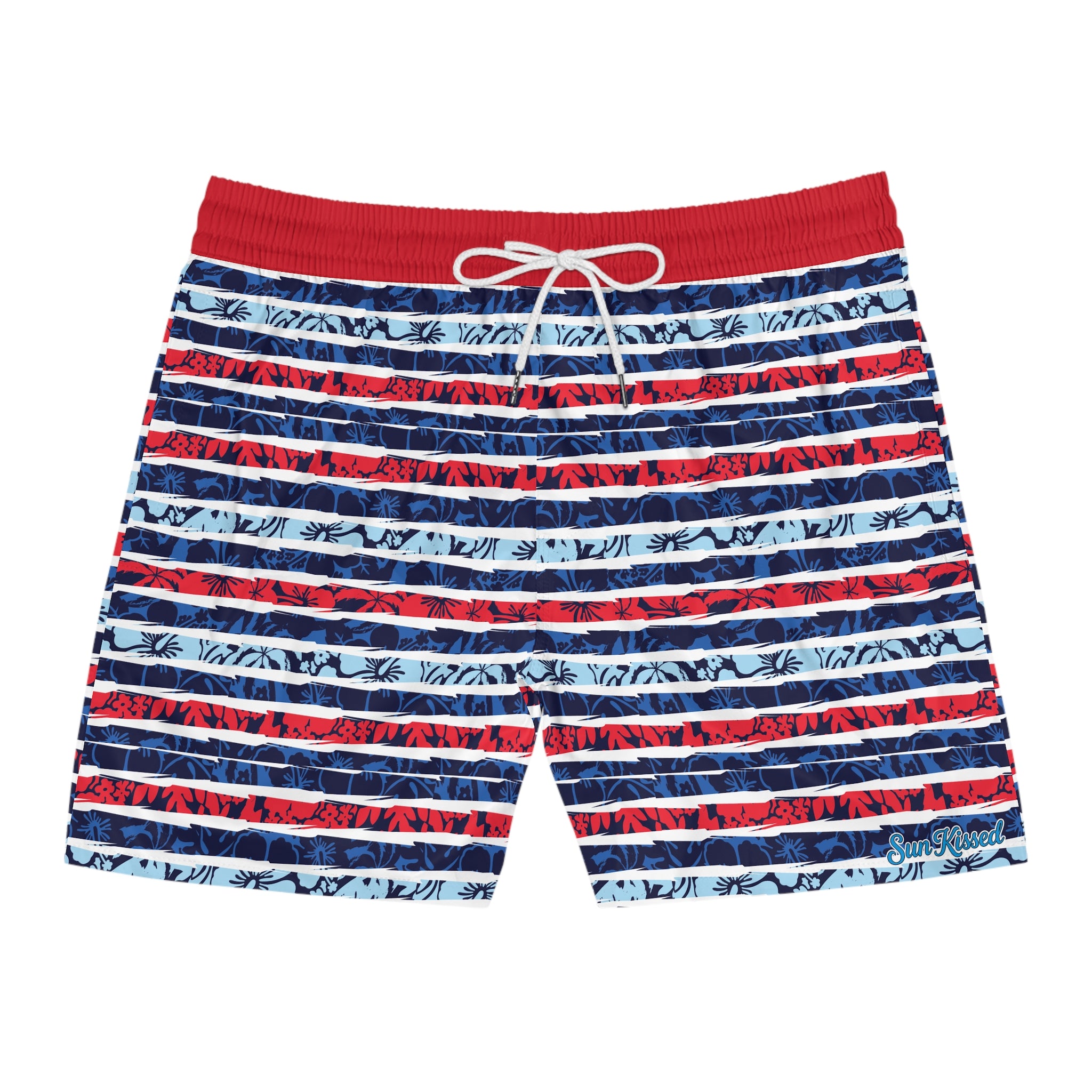 Patriotic Striped Hibiscus Swim Trunks