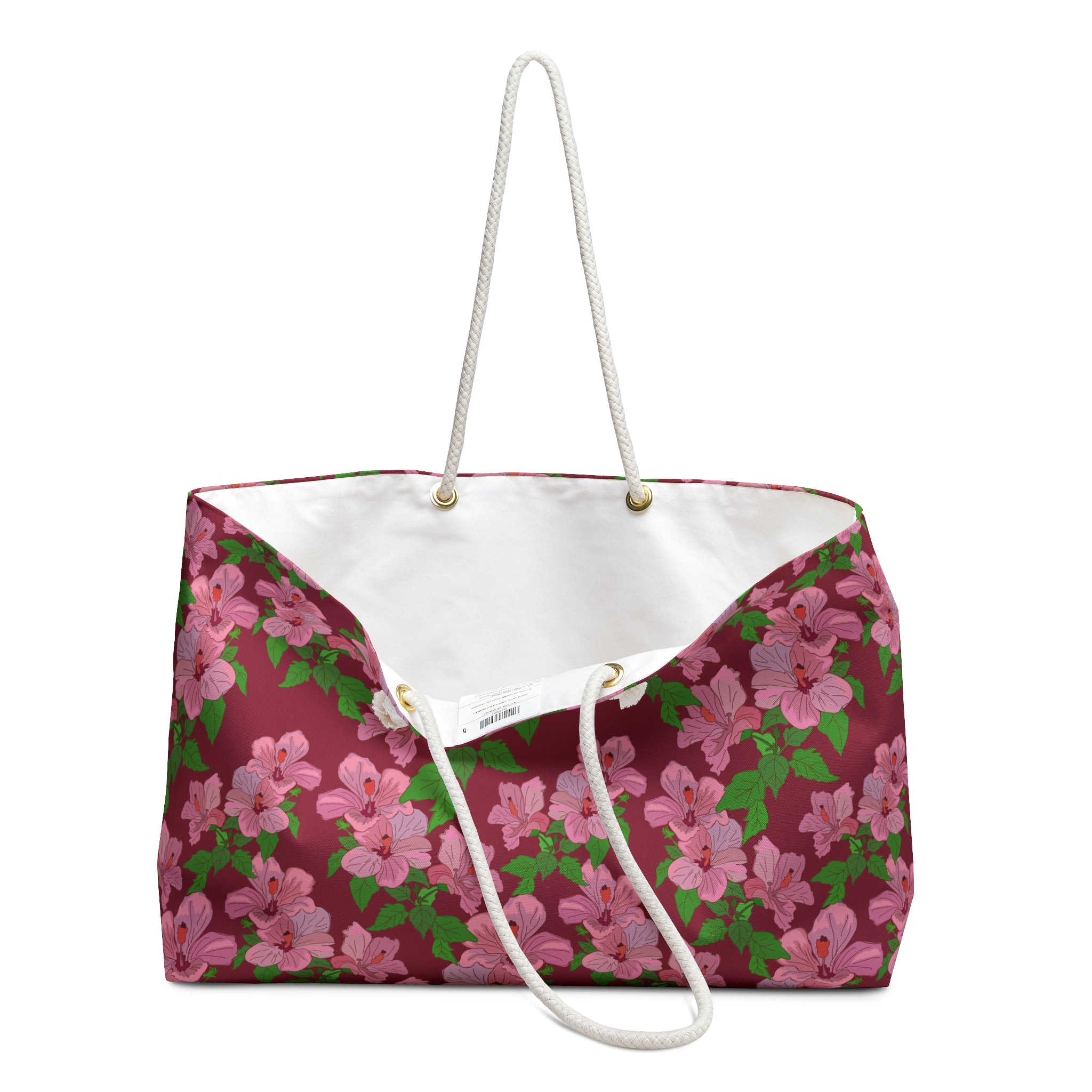 Pink Hibiscus on Red Weekender Bag