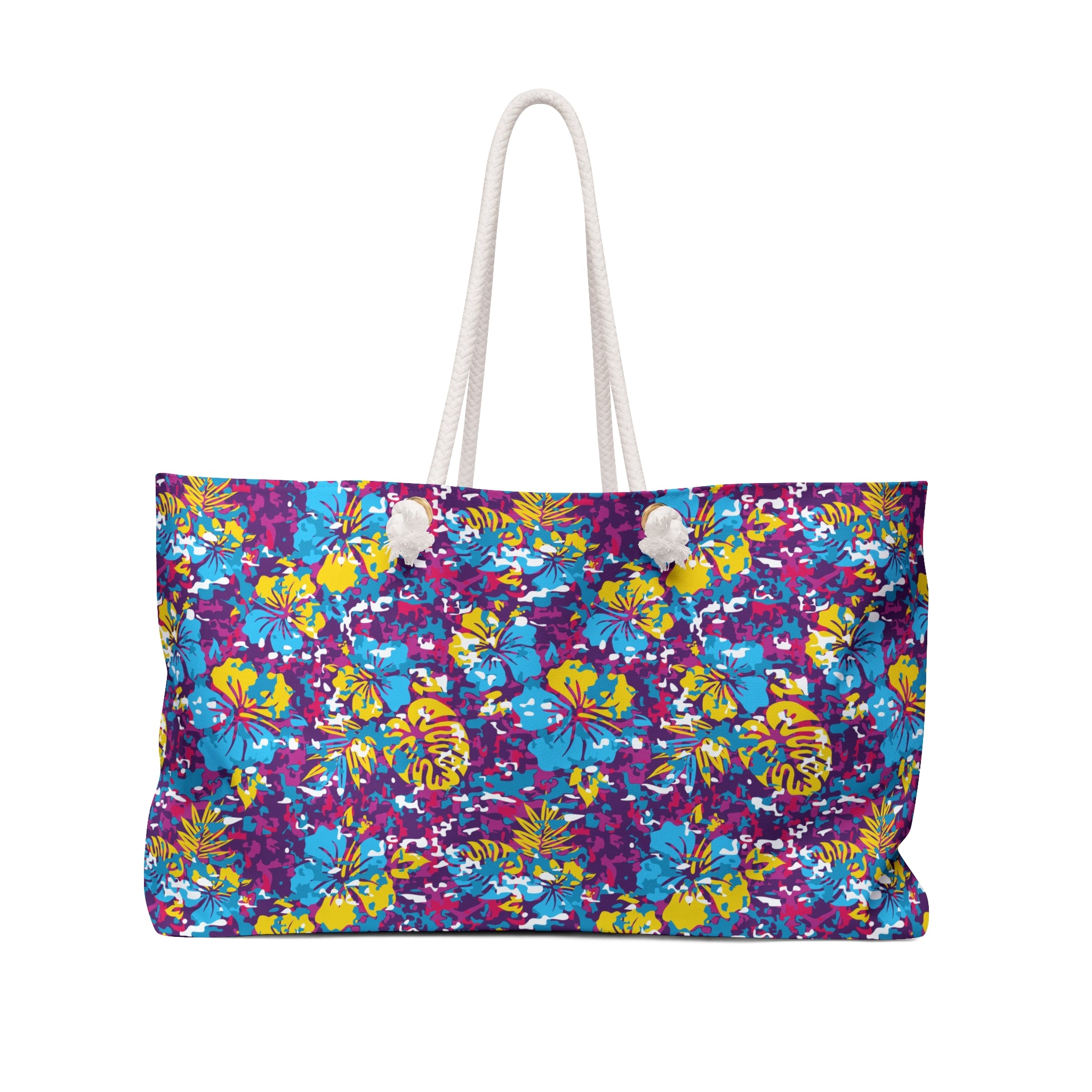 Yellow and Blue Abstract Hibiscus Weekender Bag