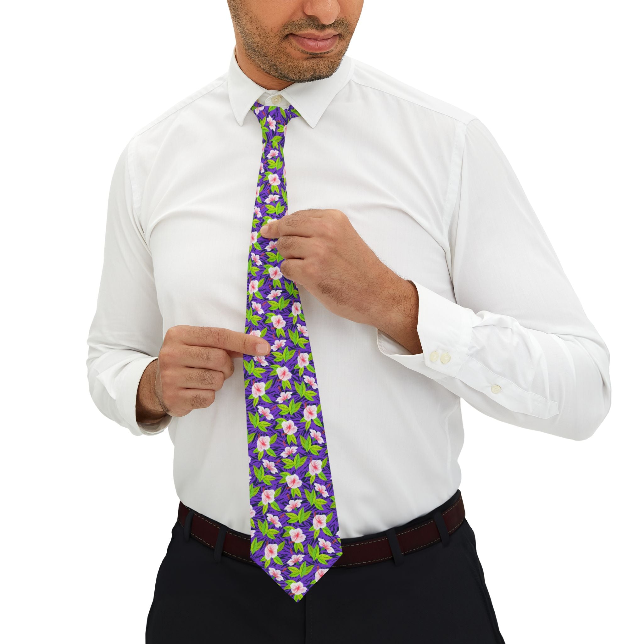Purple Leaf Hibiscus Leaf Mens Necktie