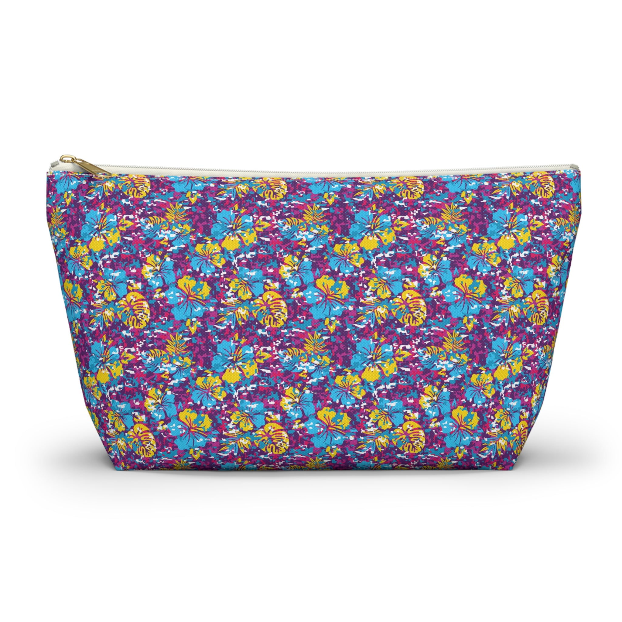 Yellow and Blue Abstract Hibiscus Cosmetic Bag