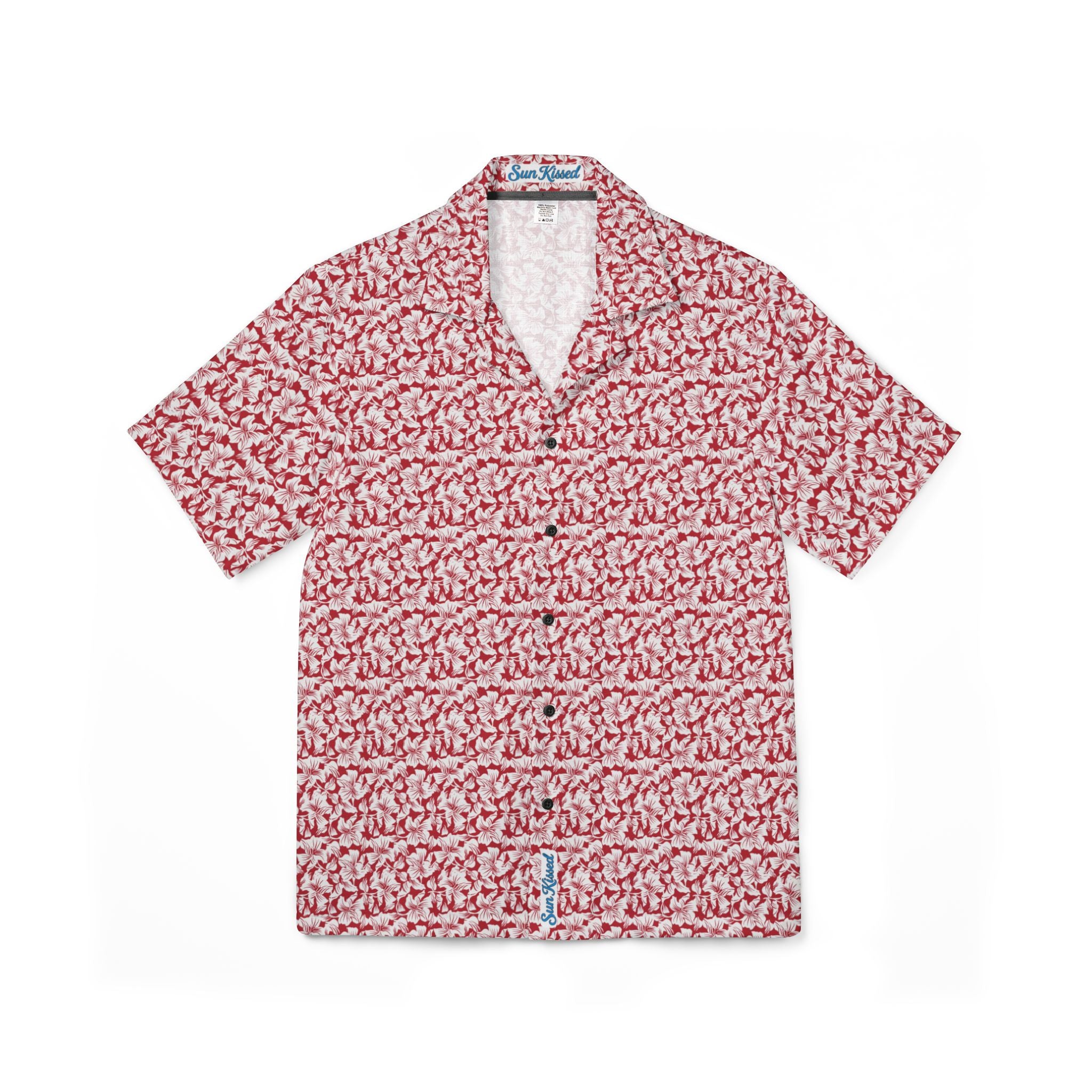 Red and White Hibiscus Floral Hawaiian Shirt