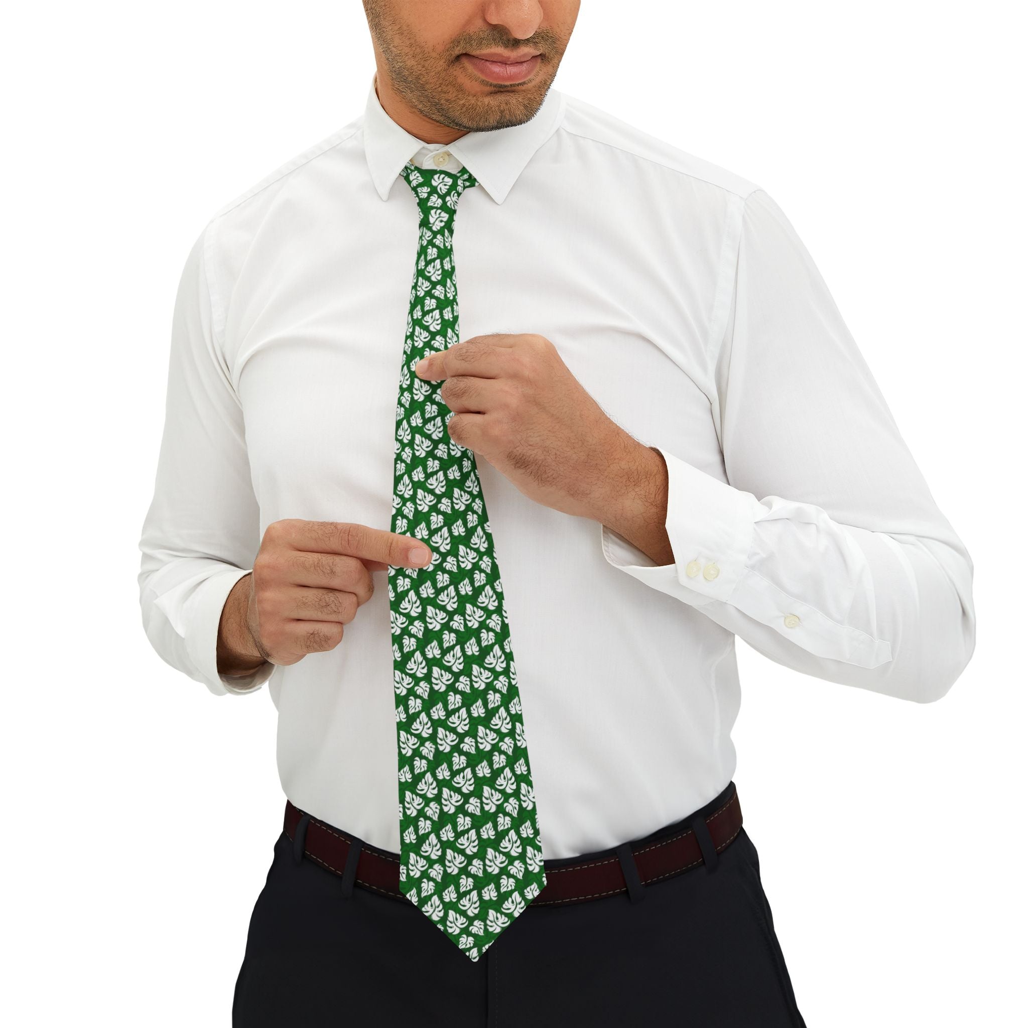 Monstera on Green Mens Necktie
