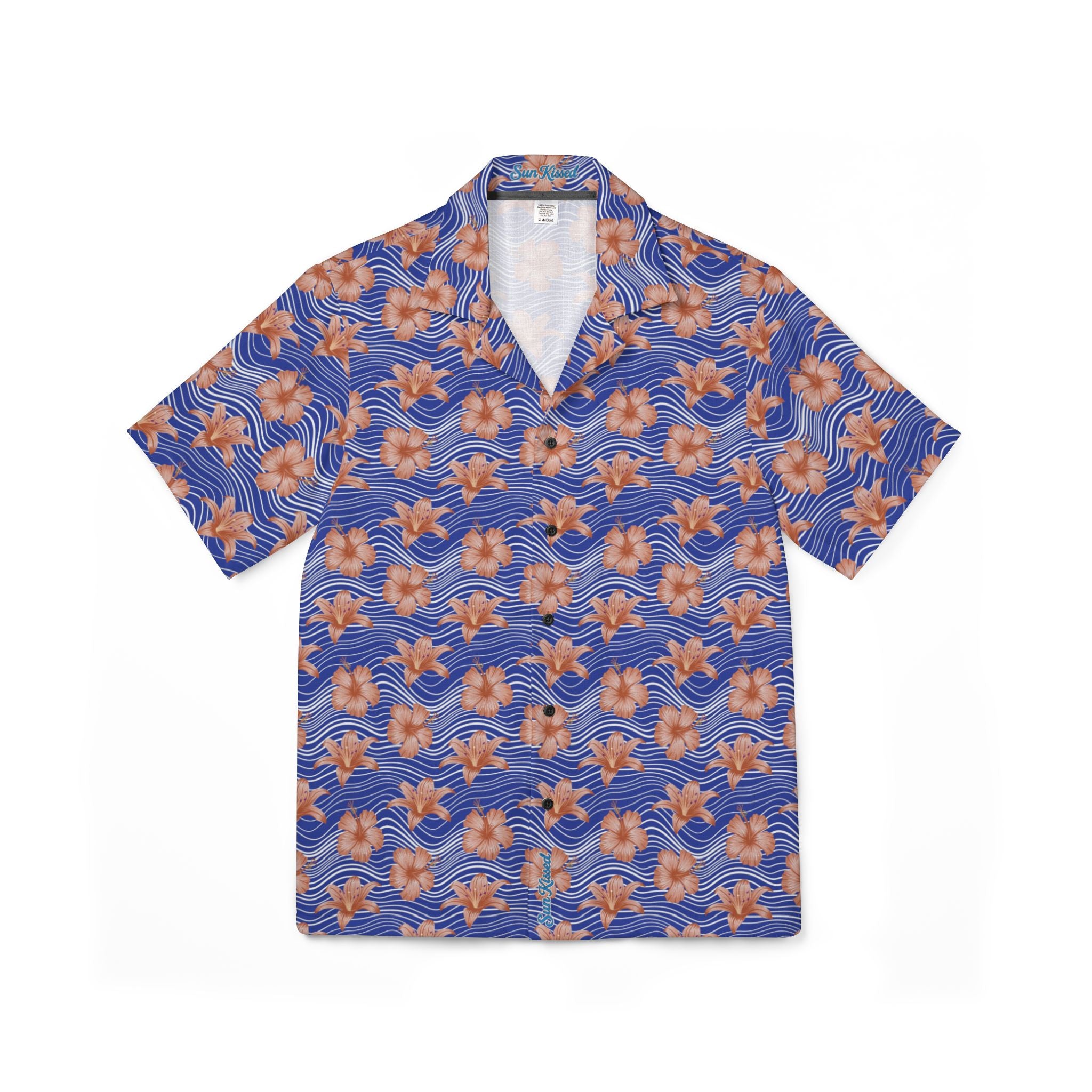 Orange Hibiscus Waves Hawaiian Shirt