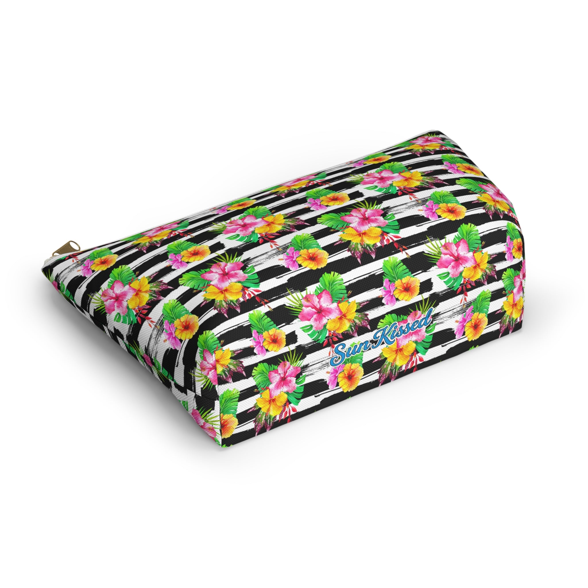 Zebra Hibiscus Floral Cosmetic Bag