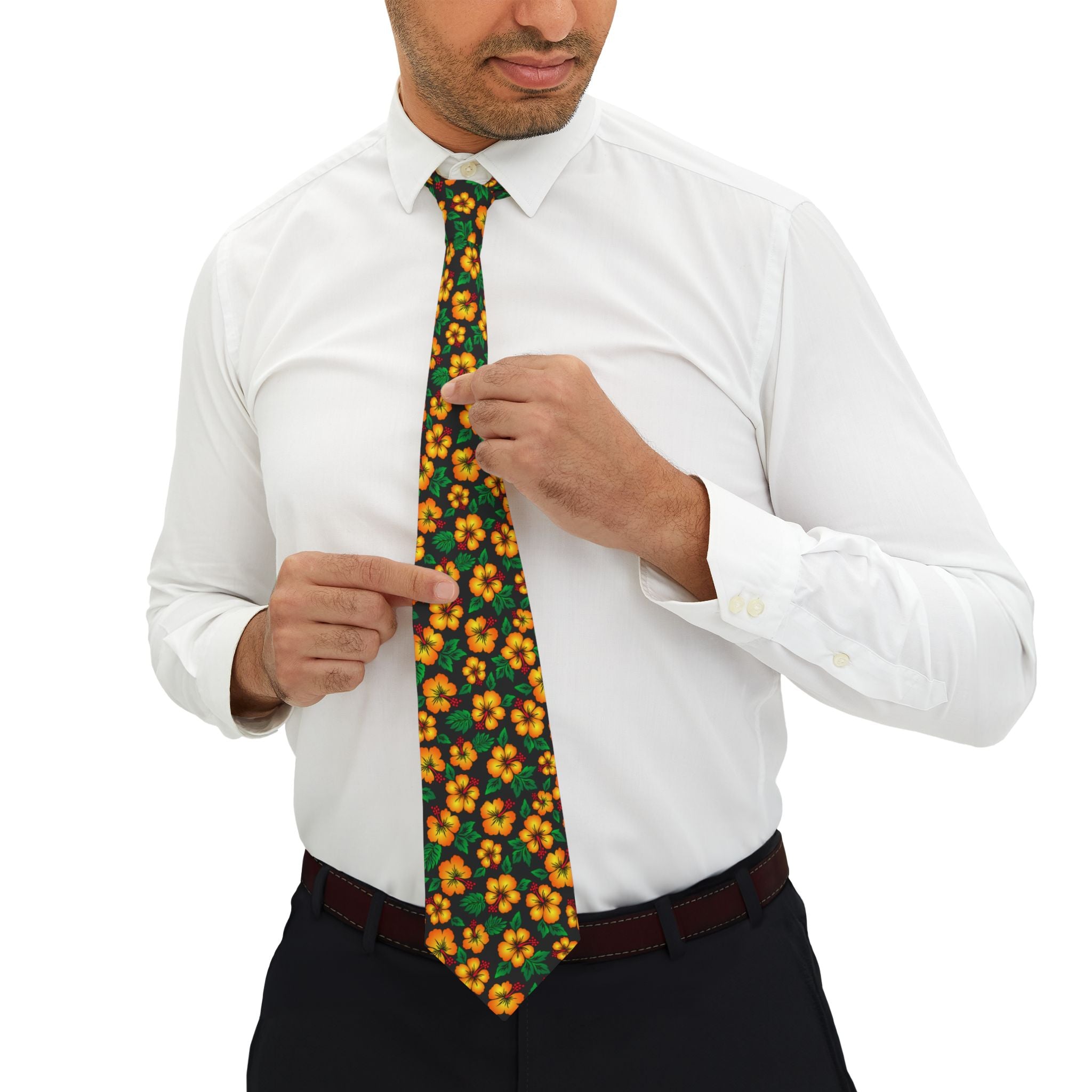 Tropical Gardens on Black Mens Necktie