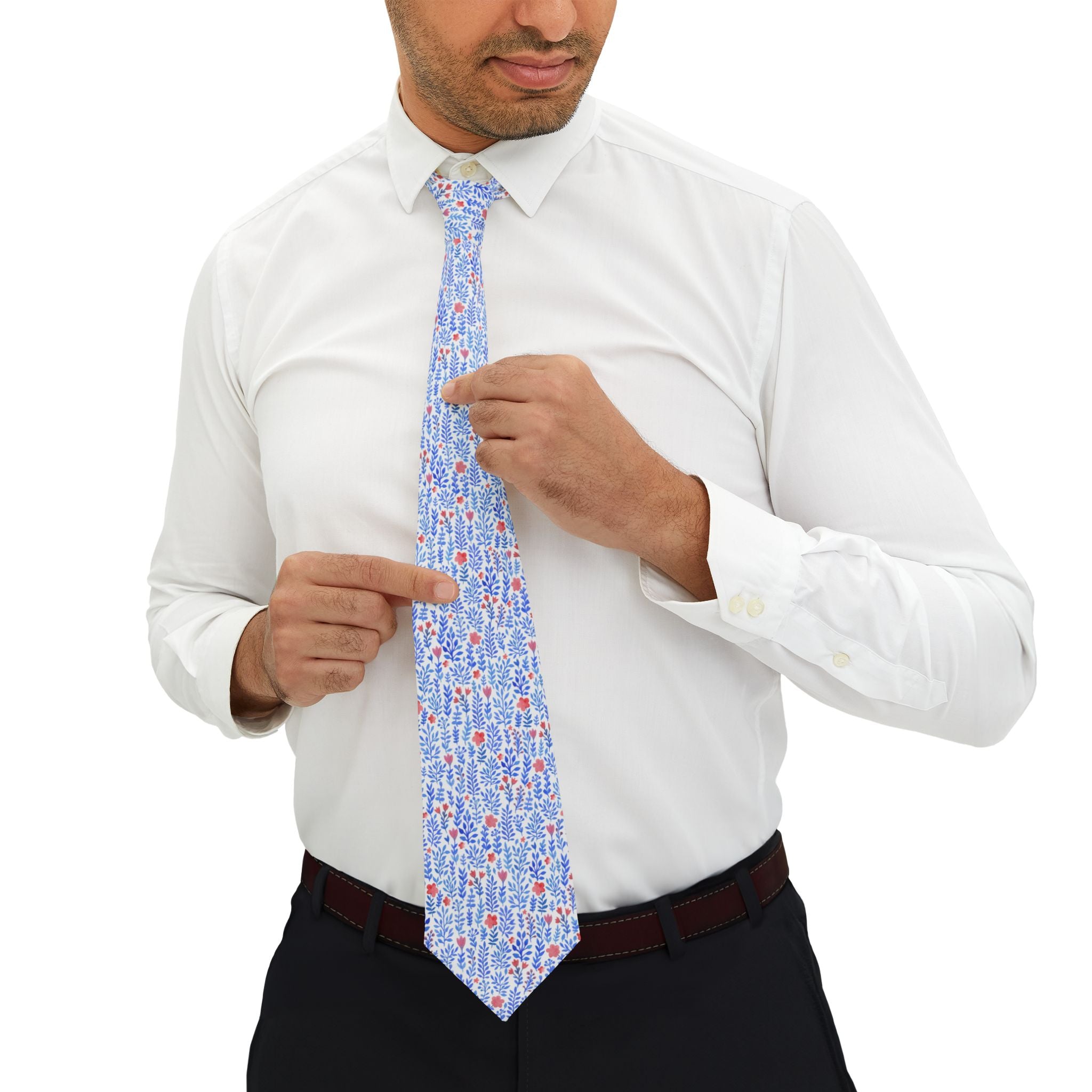 Blue Watercolor Floral Mens Necktie