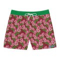 Pink Hibiscus on Red Swim Trunks