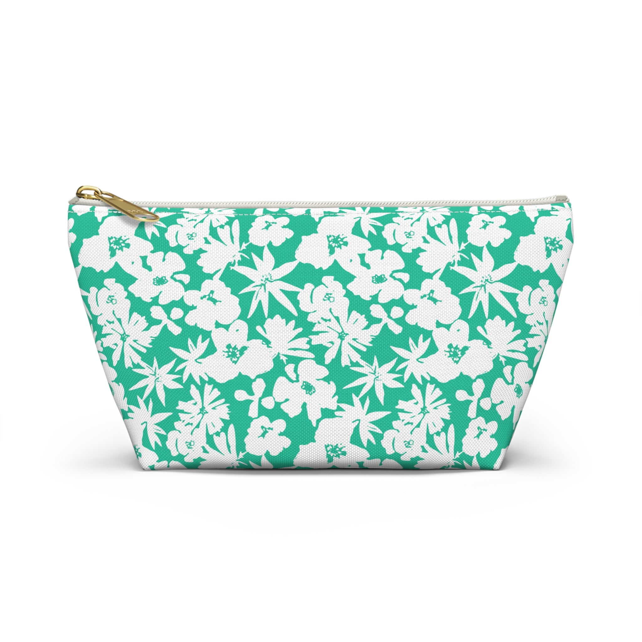 Seafoam Hibiscus Floral Cosmetic Bag