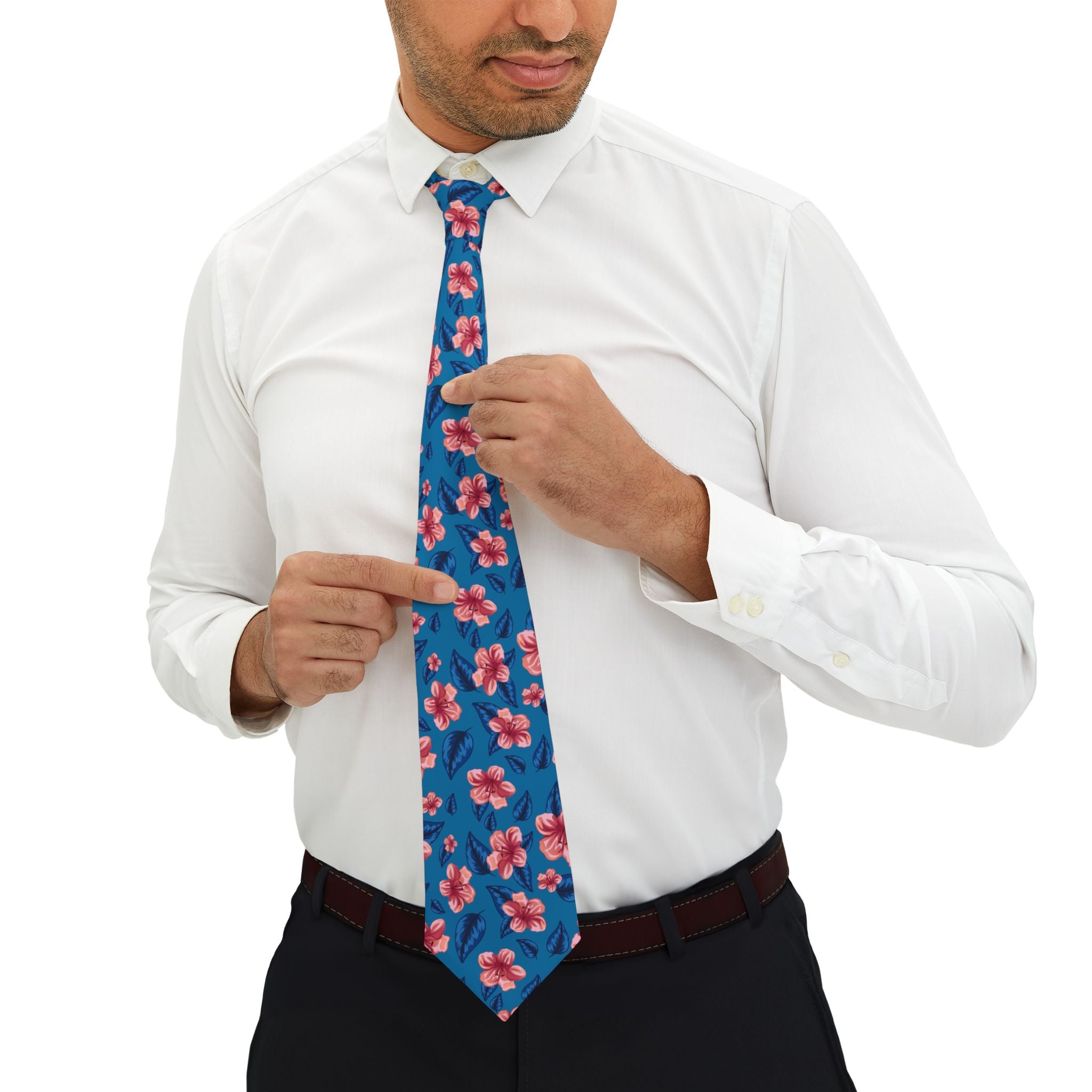 Pink Watercolor Blooms Mens Necktie