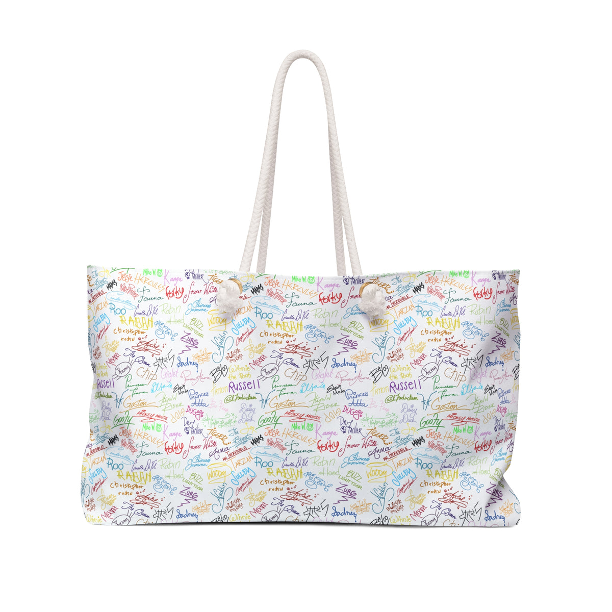 Character Autographs on White Weekender Bag