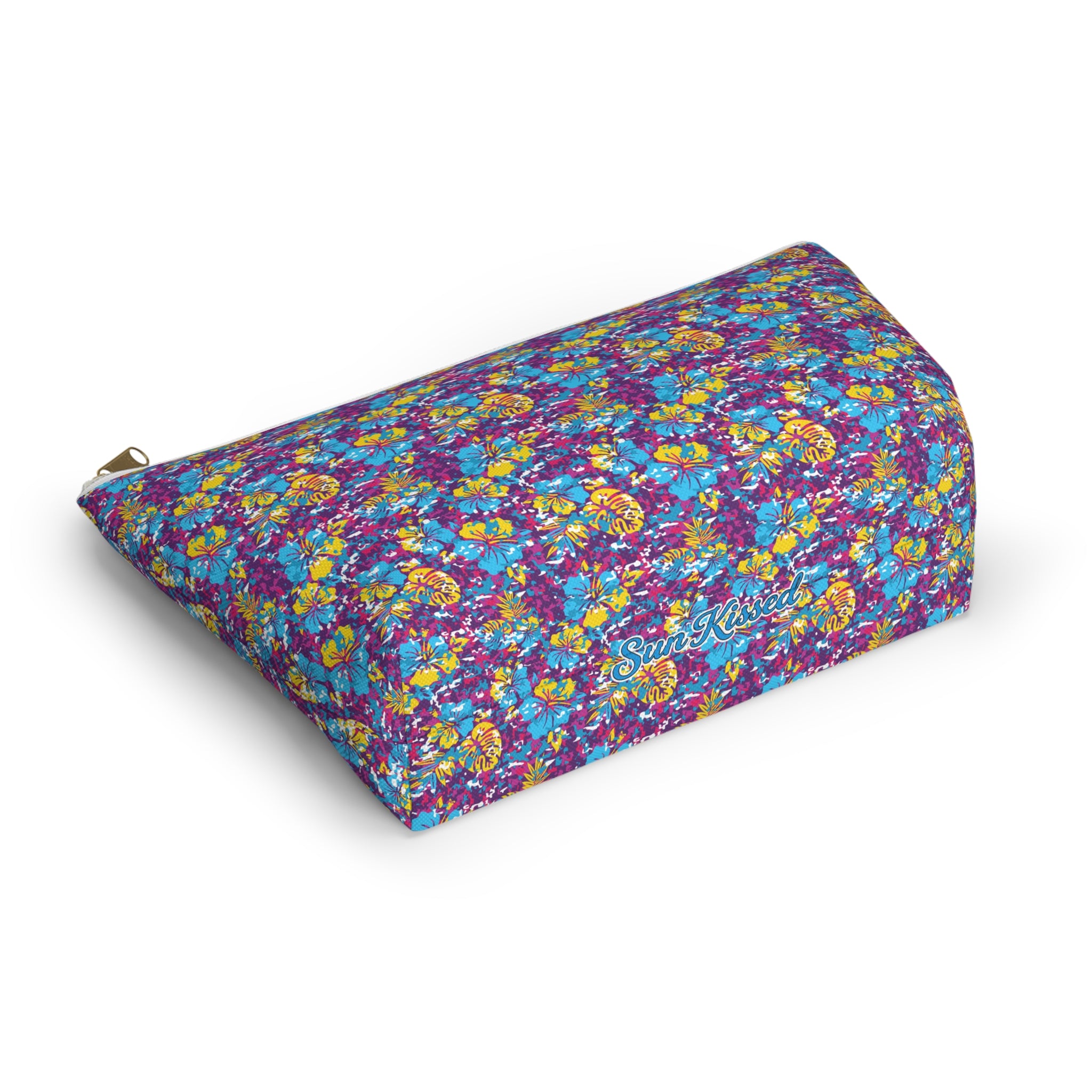 Yellow and Blue Abstract Hibiscus Cosmetic Bag