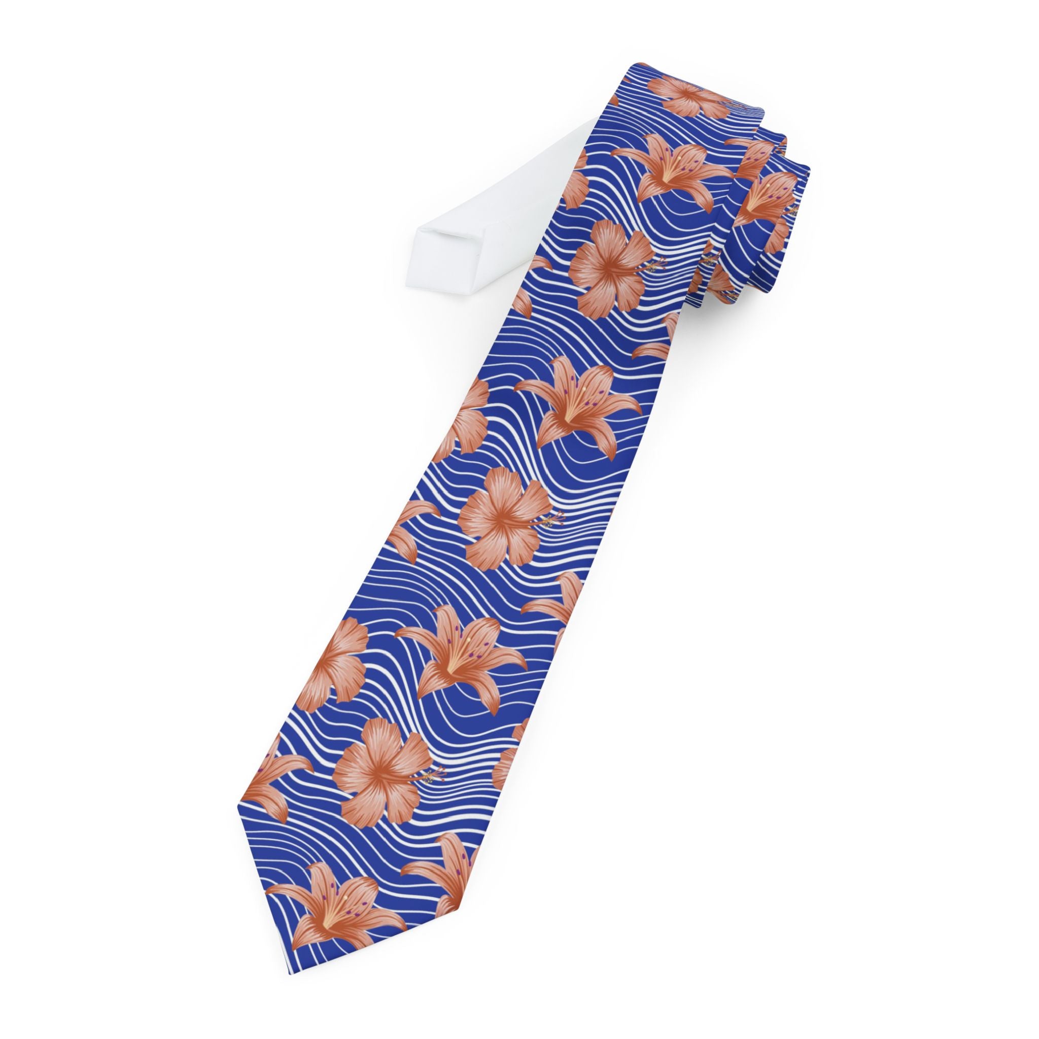 Orange Hibiscus Waves Mens Necktie
