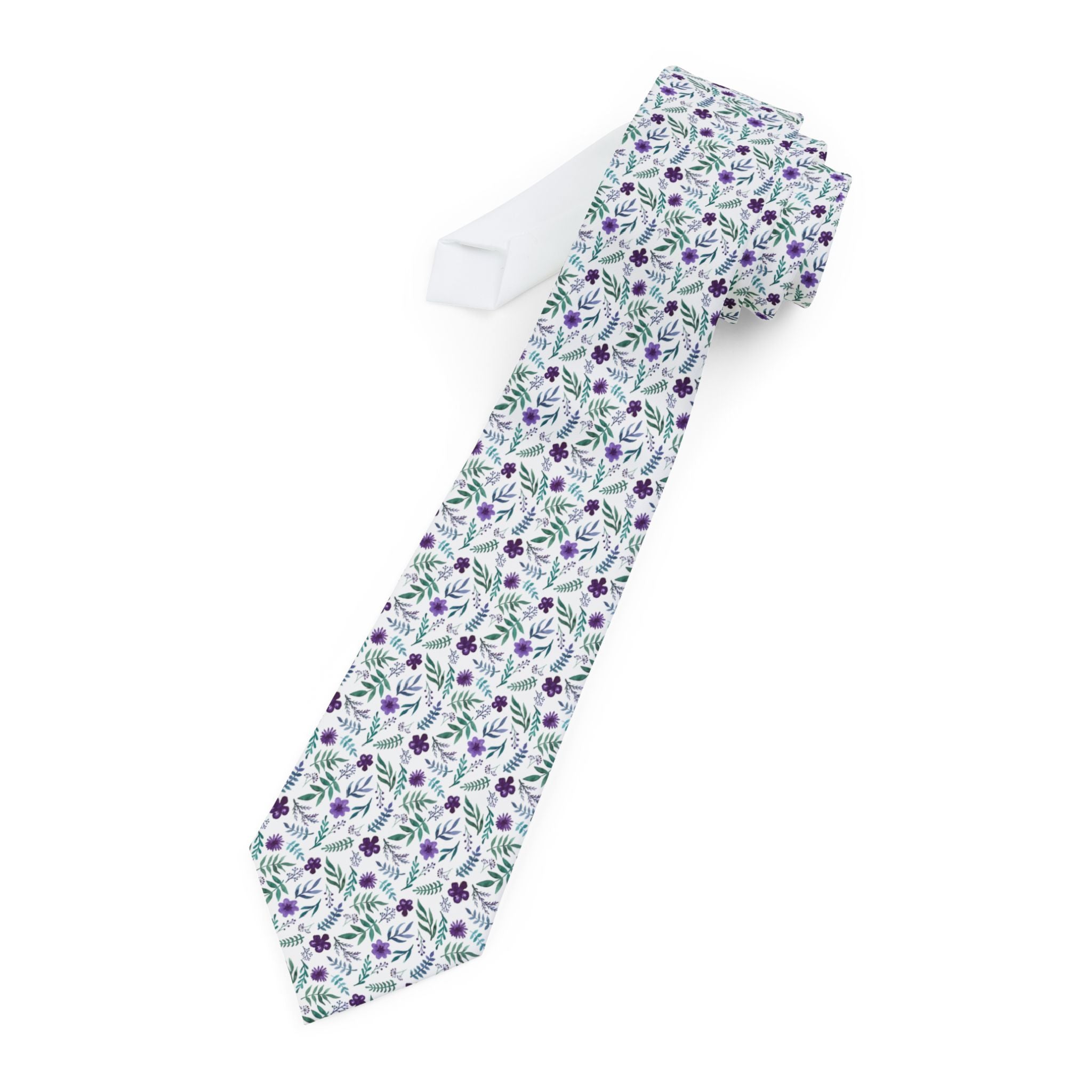 Violet Watercolor Floral Mens Necktie