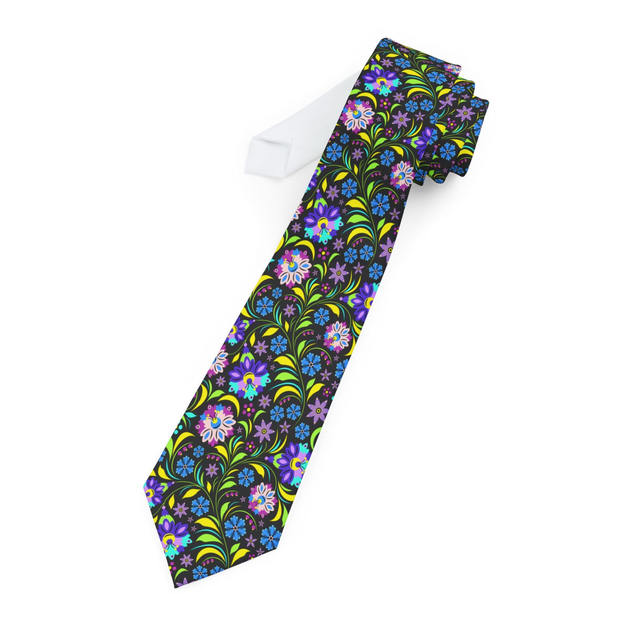 Neon Night Blooms Mens Necktie