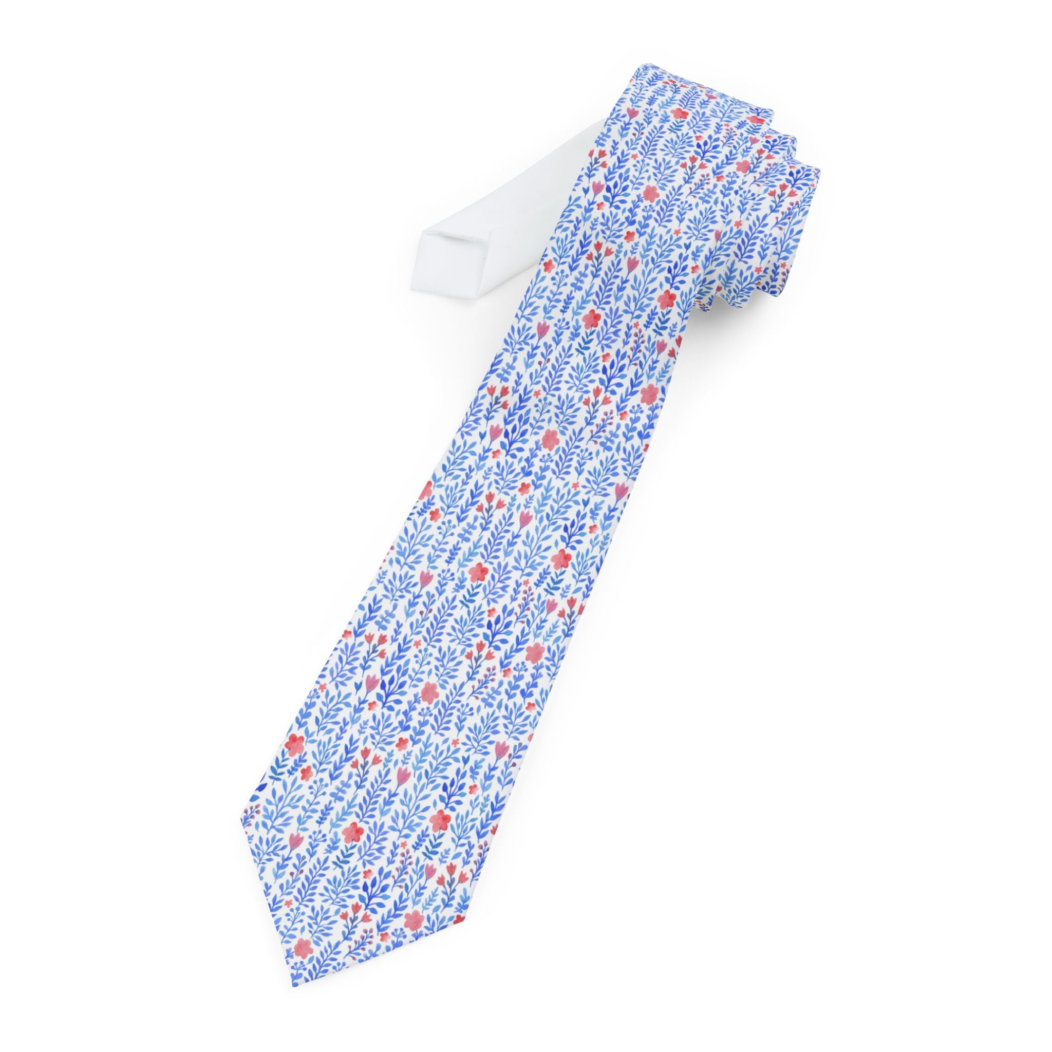 Blue Watercolor Floral Mens Necktie