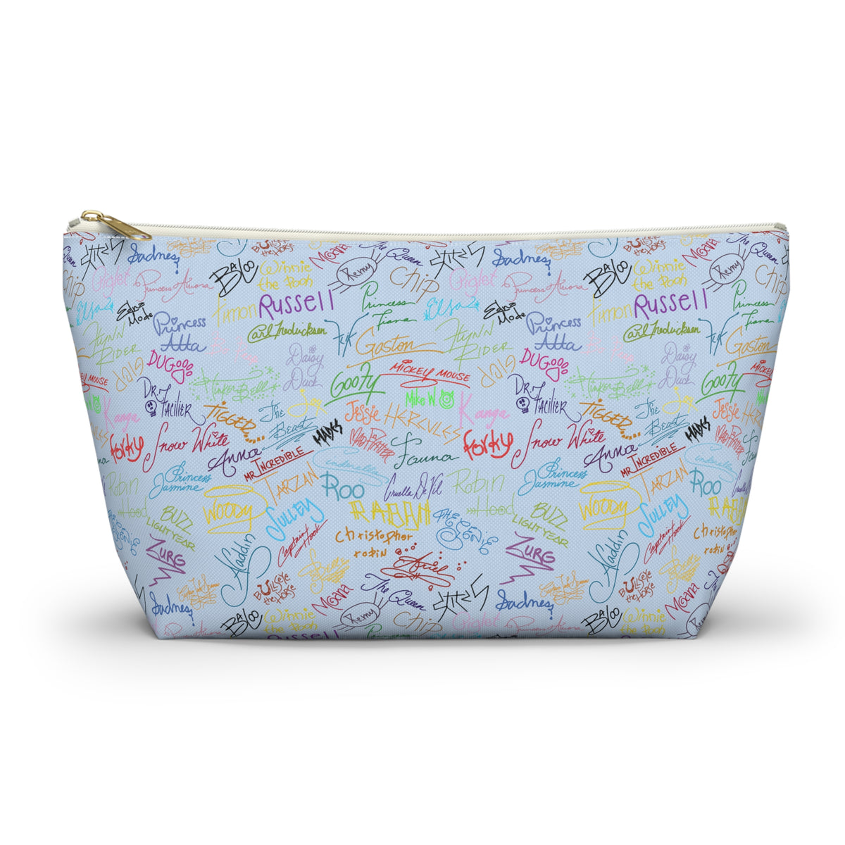 Character Autographs on Blue Cosmetic Bag