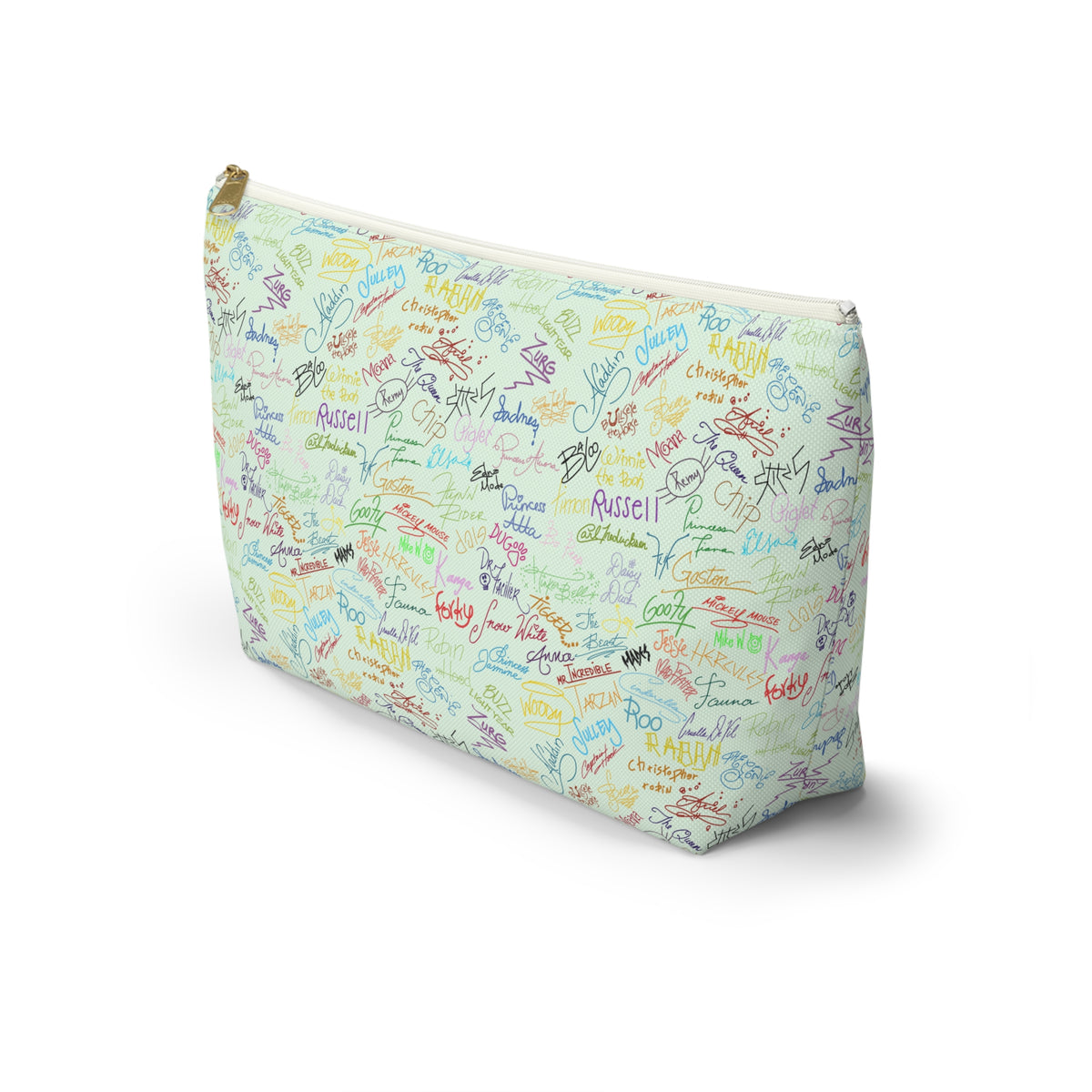 Character Autographs on Green Cosmetic Bag