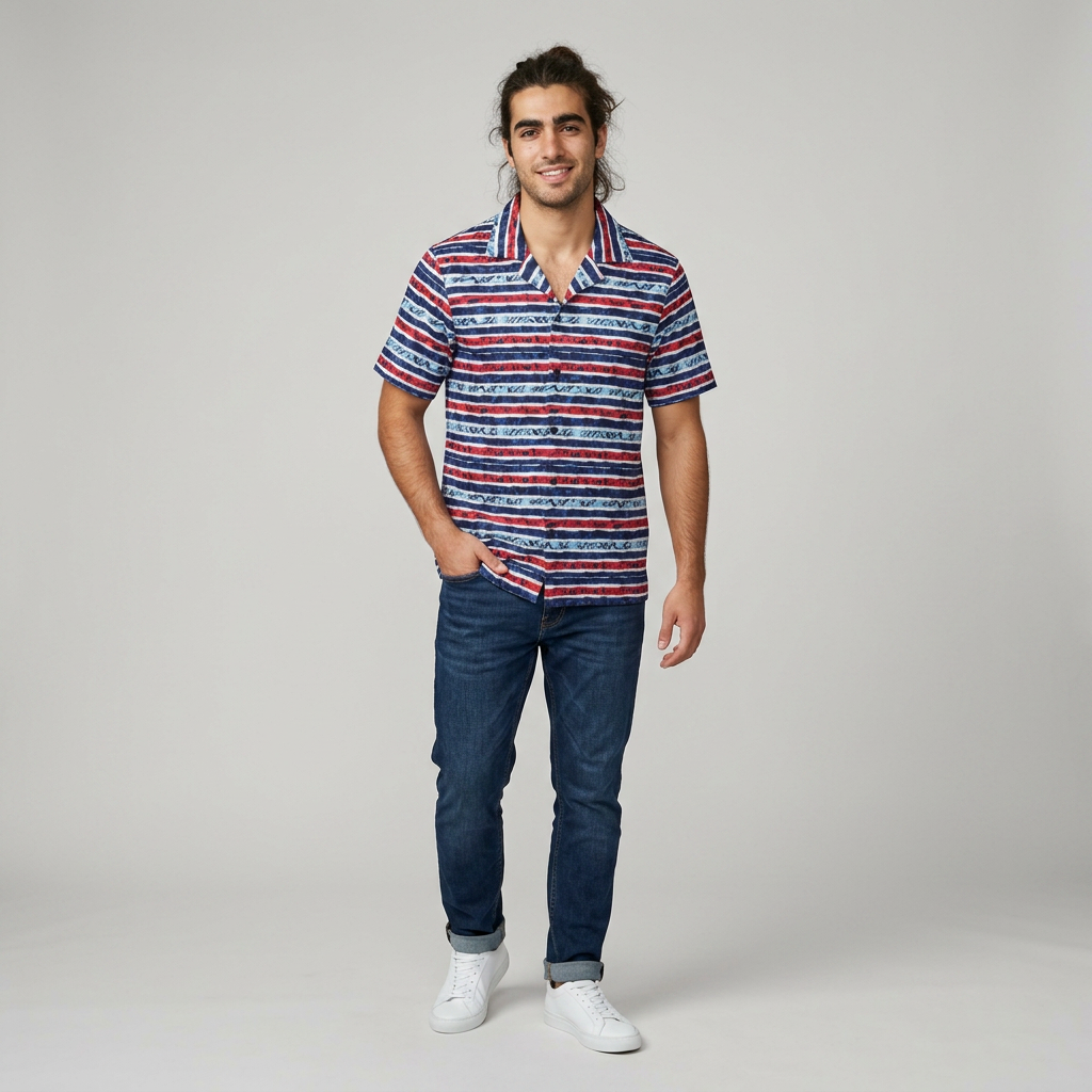 Patriotic Striped Hibiscus Celebrating Freedom Hawaiian Shirt