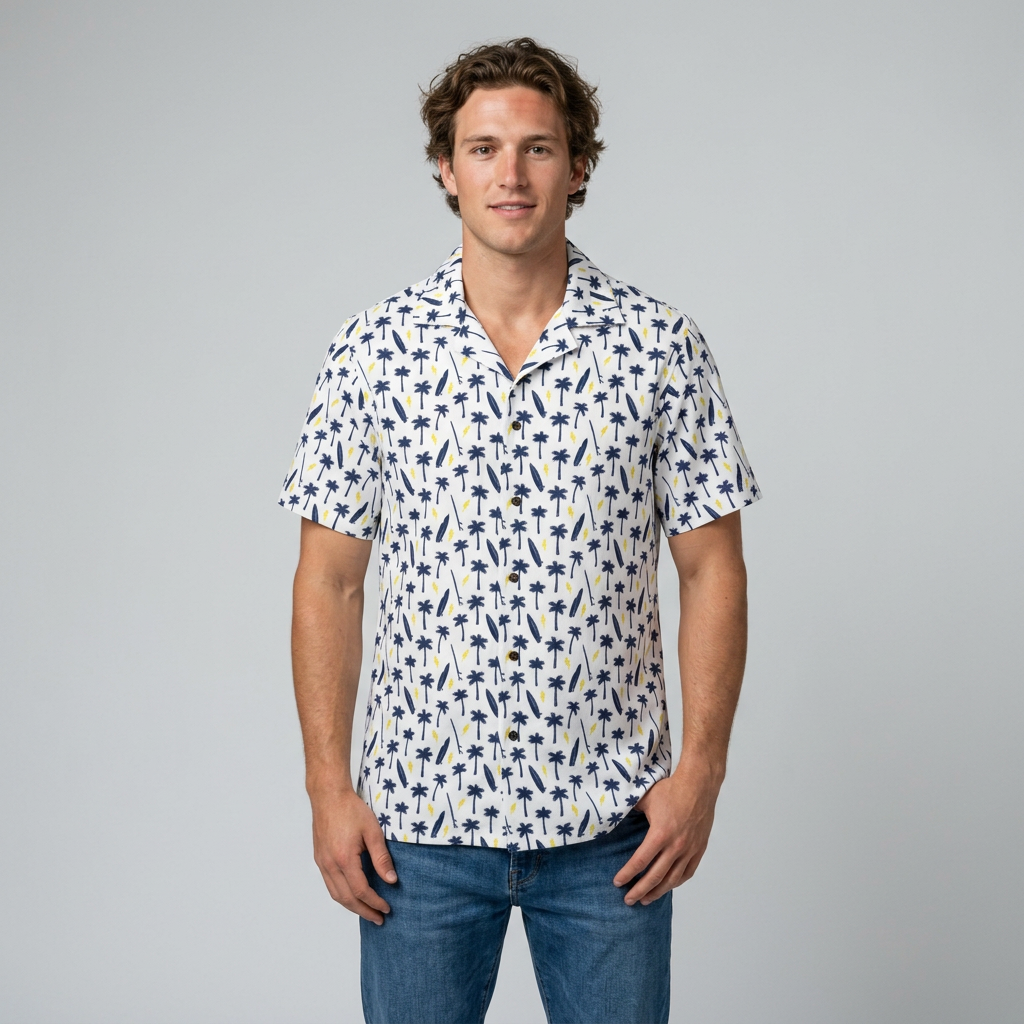 Surfing Paradise Blue Boards & Palm Trees Hawaiian Shirt