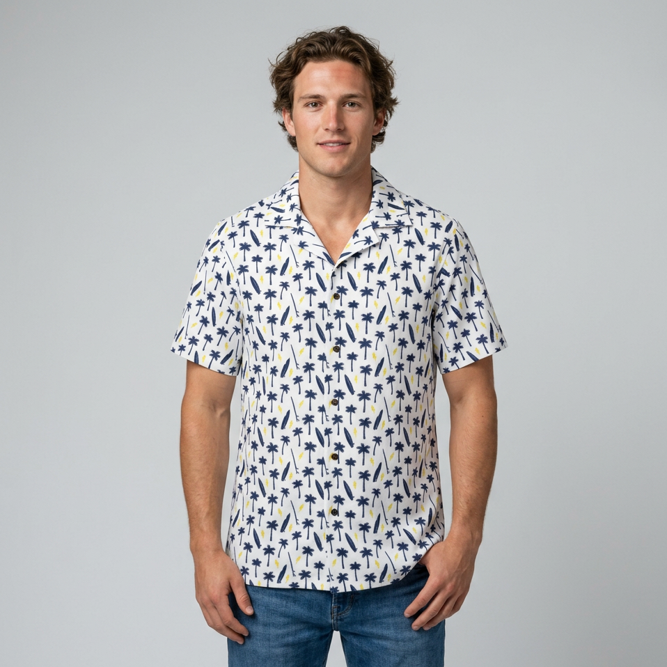 Surfing Paradise Blue Boards & Palm Trees Hawaiian Shirt