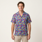 Yellow and Light Blue Abstract Hibiscus Floral Hawaiian Shirt