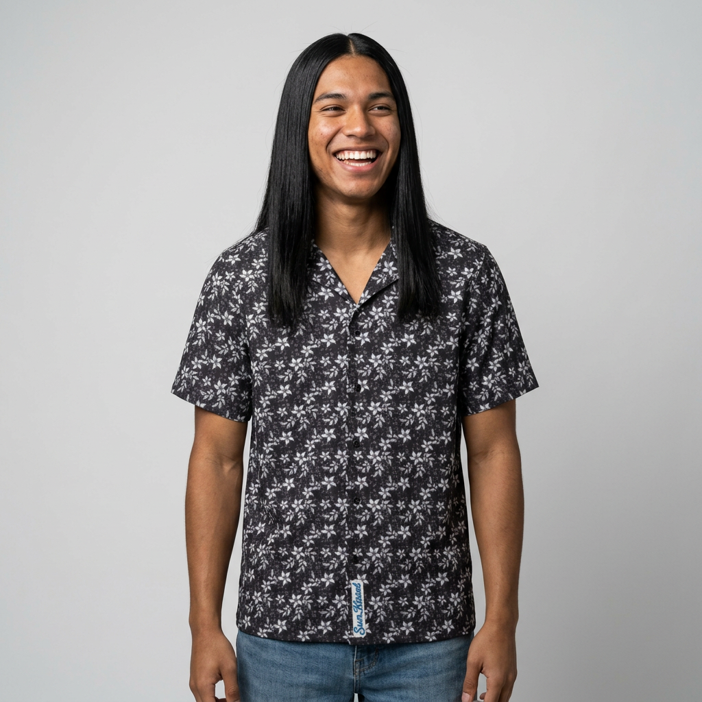 Black Landscape Floral Hawaiian Shirt