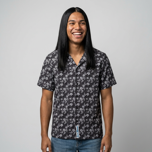 Black Landscape Floral Hawaiian Shirt