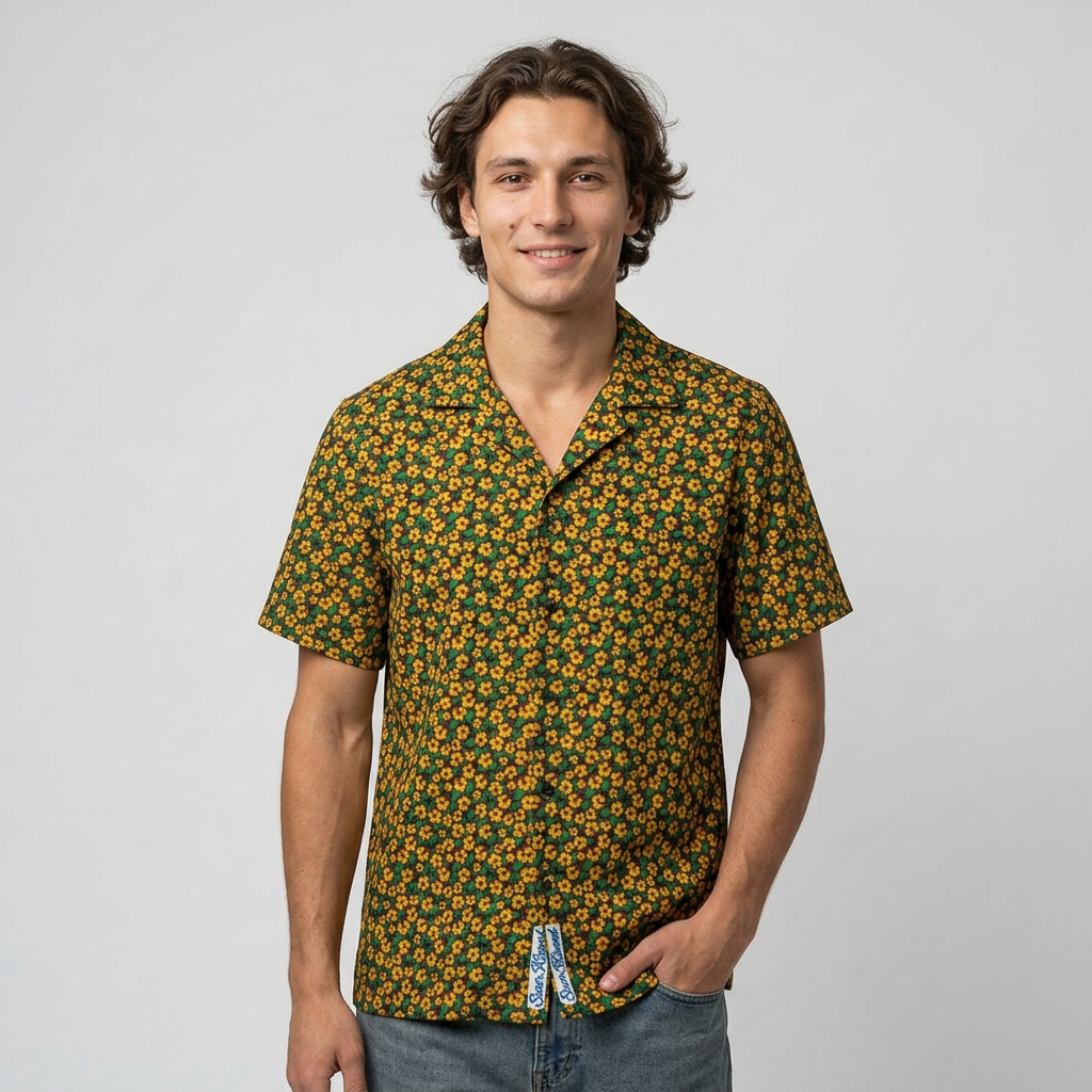 Tropical Gardens on Black Hawaiian Shirt