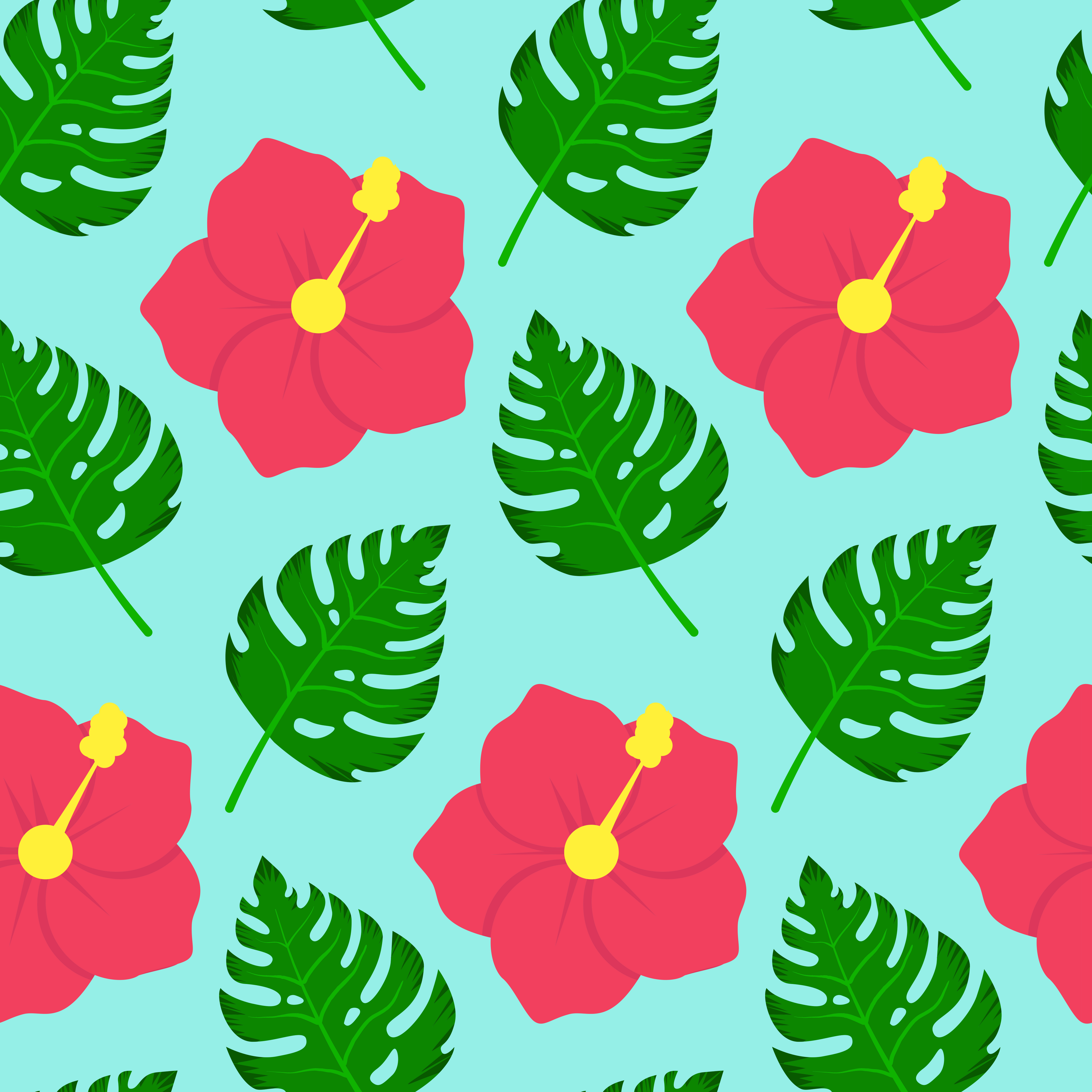 Monstera Leaf Hibiscus Cosmetic Bag