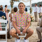 Tropical Gardens on White Hawaiian Shirt
