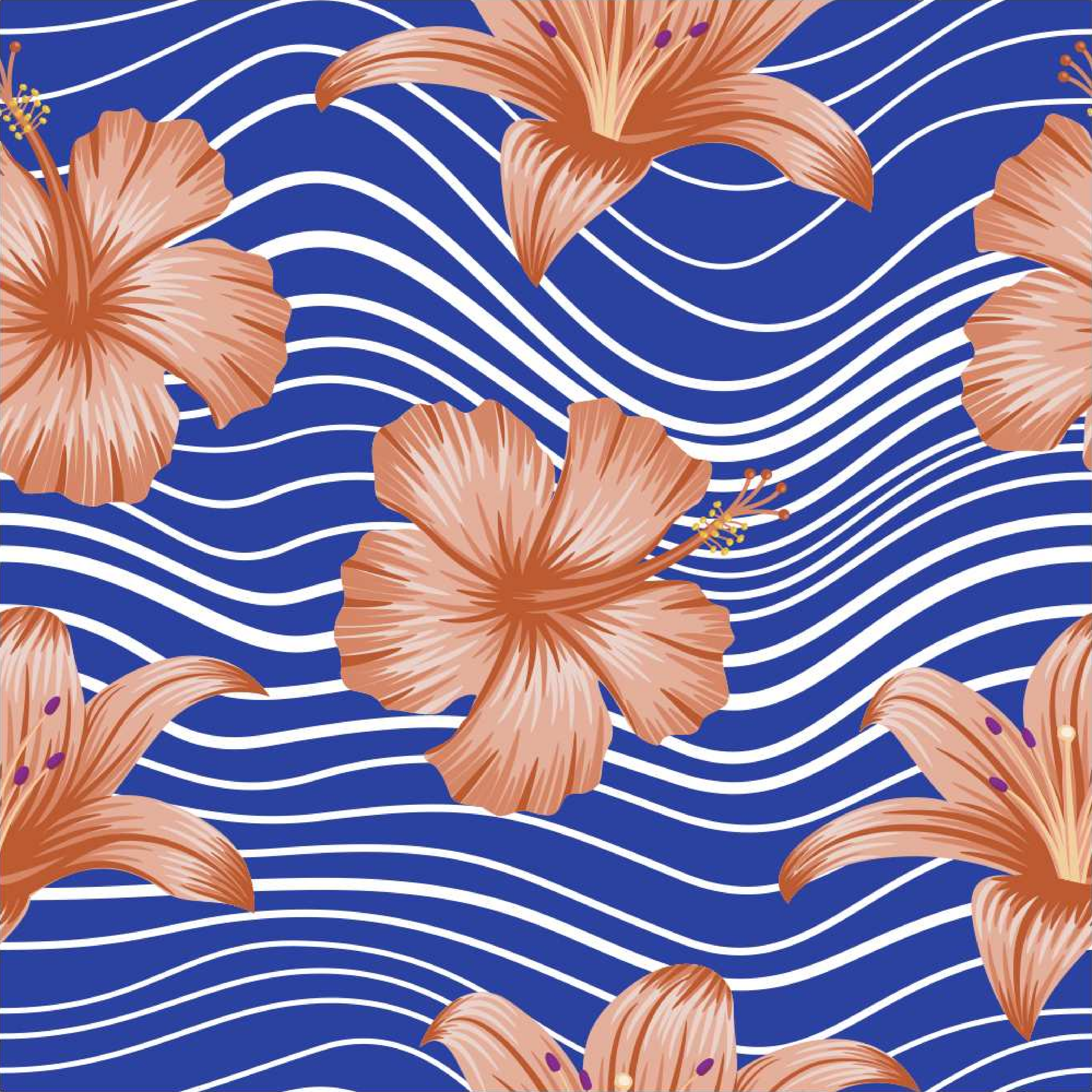 Orange Hibiscus Waves Hawaiian Shirt